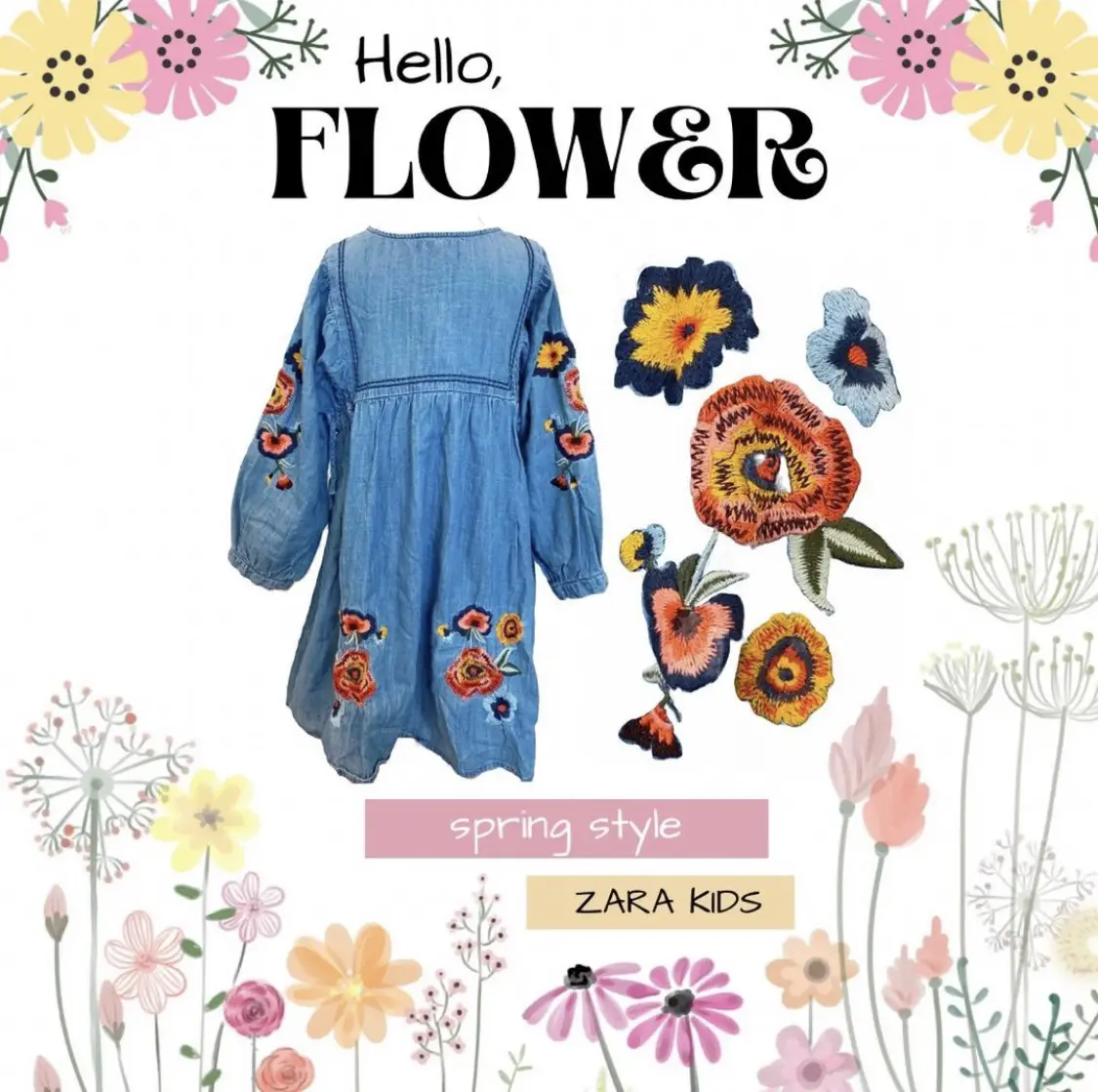 old clothes shop    flower embroidery 💐 denim dress / size 120cm
