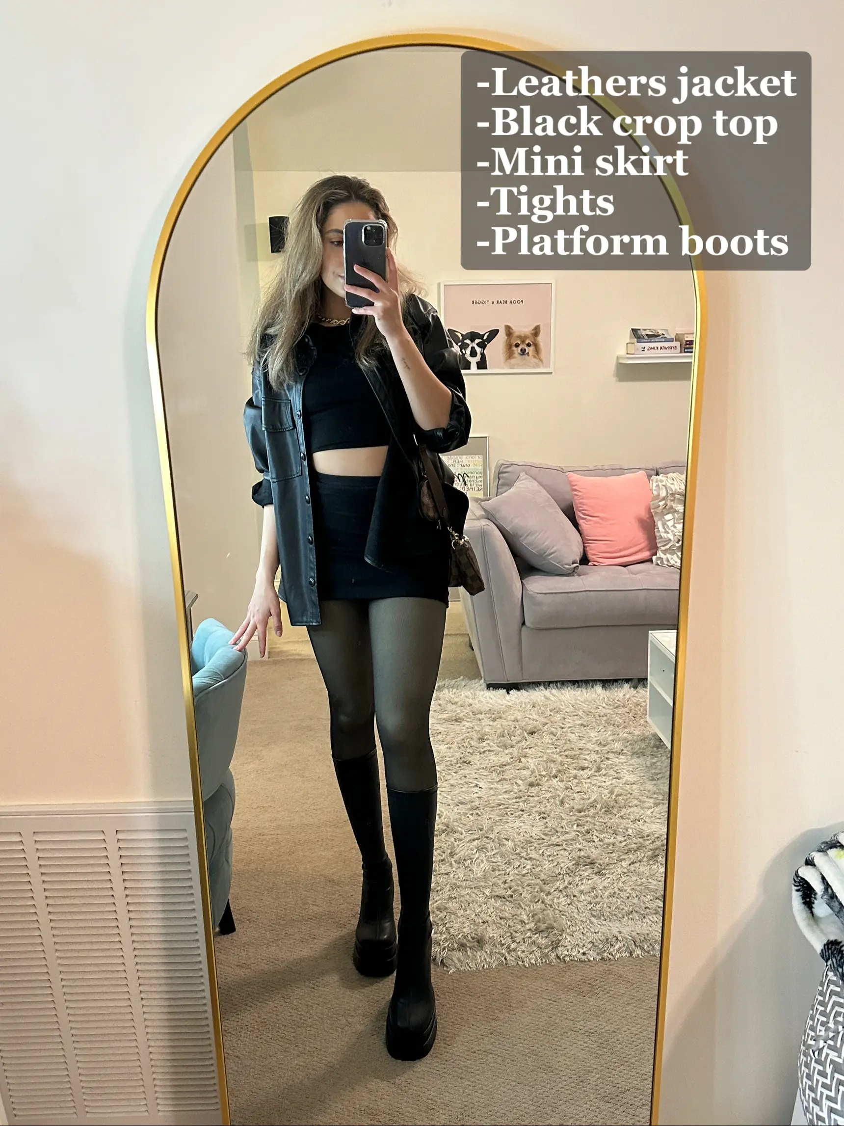 Mini skirt tights boots hotsell