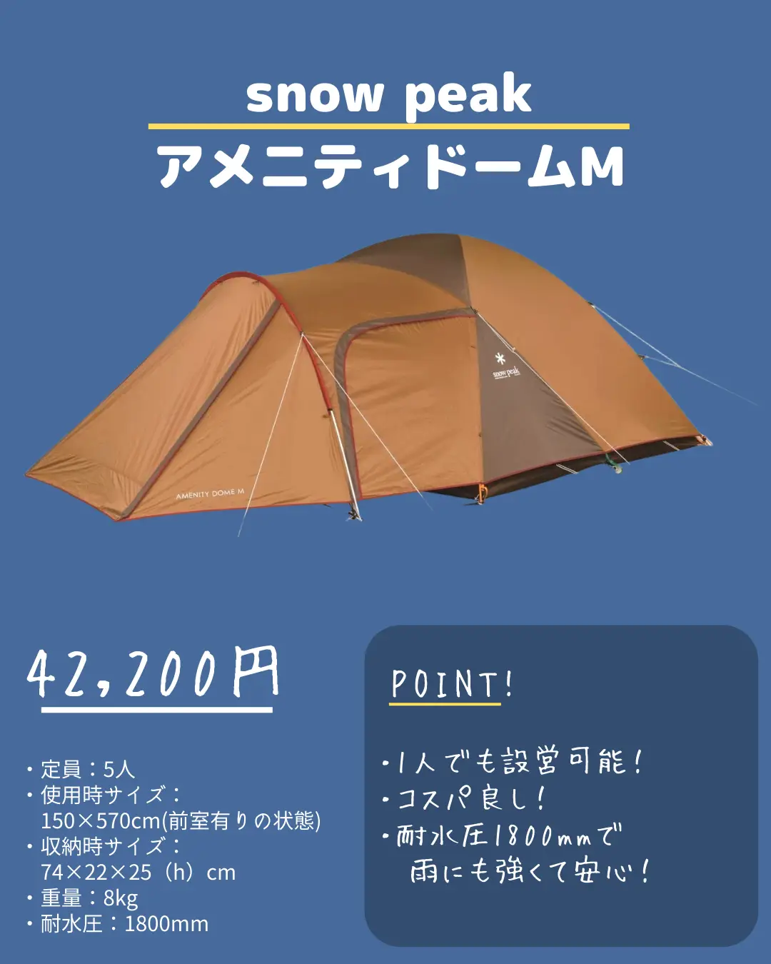 Snow peak アメニティドームM、ヘキサタープL、アップライトポール