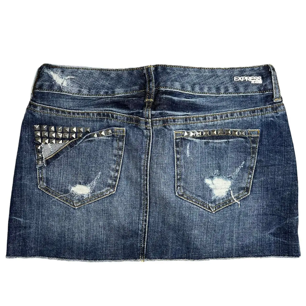 Express faux wrap denim mini skirt