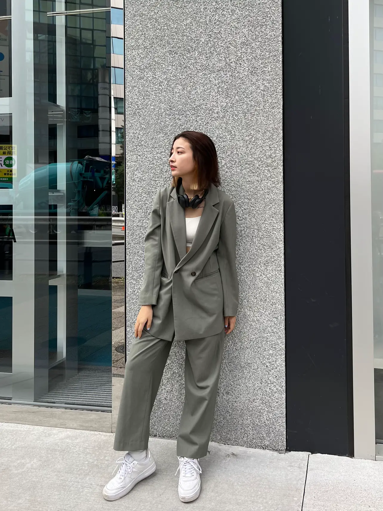 オリーブグリーン クロップドジャケット