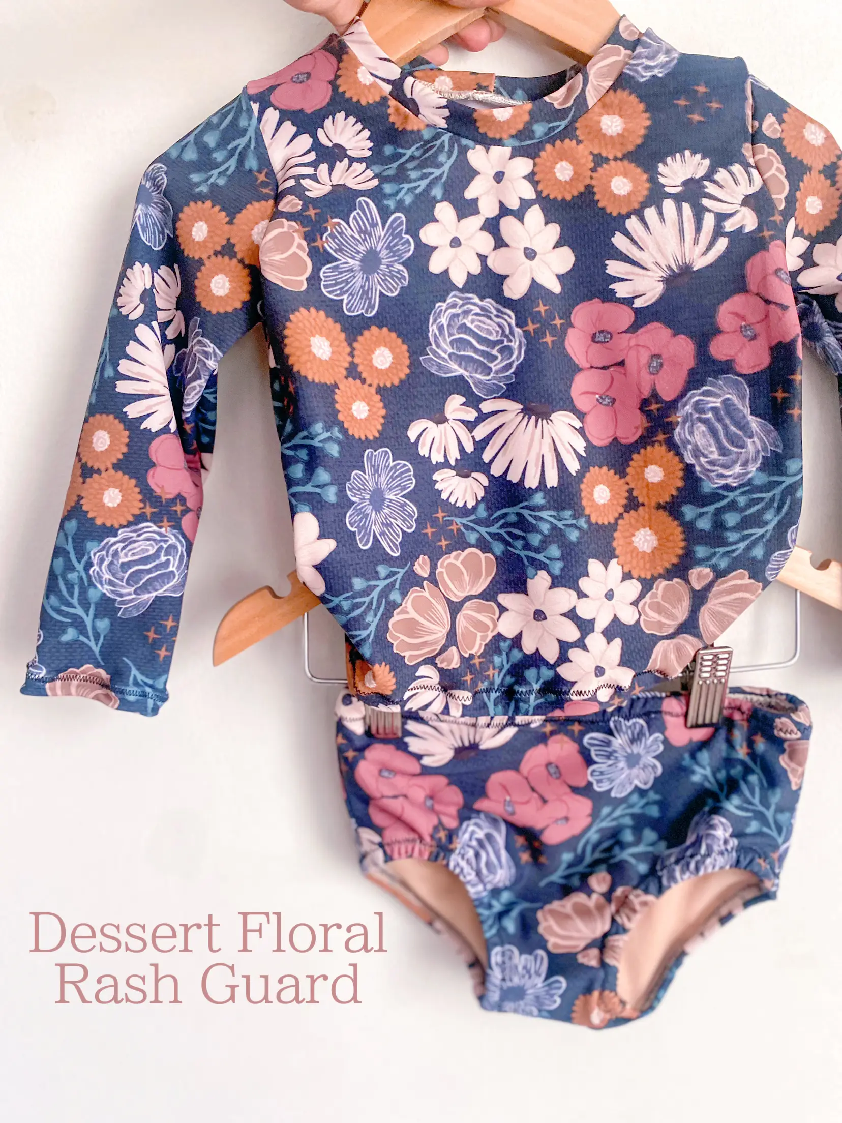 Brown Daisy Floral Cut Out Long Sleeve UPF50+ Rash Guard