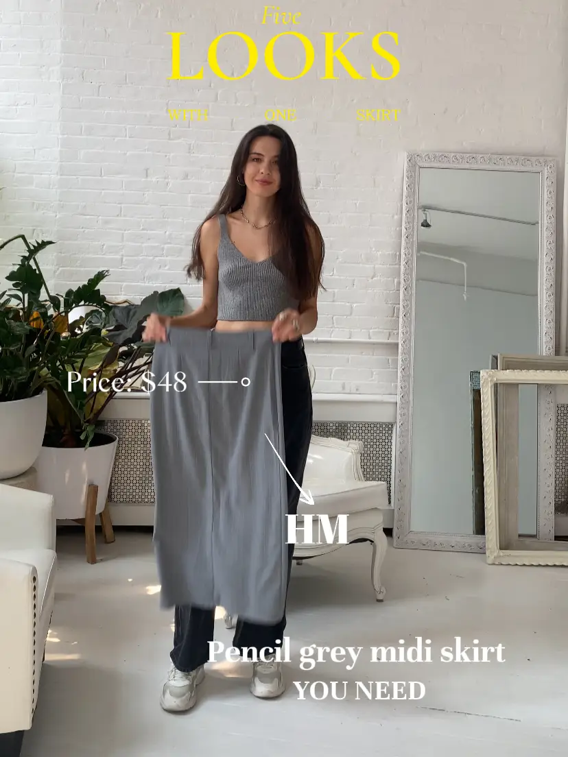 5 looks with HM grey midi skirt Gallery posted by iammarina.zl