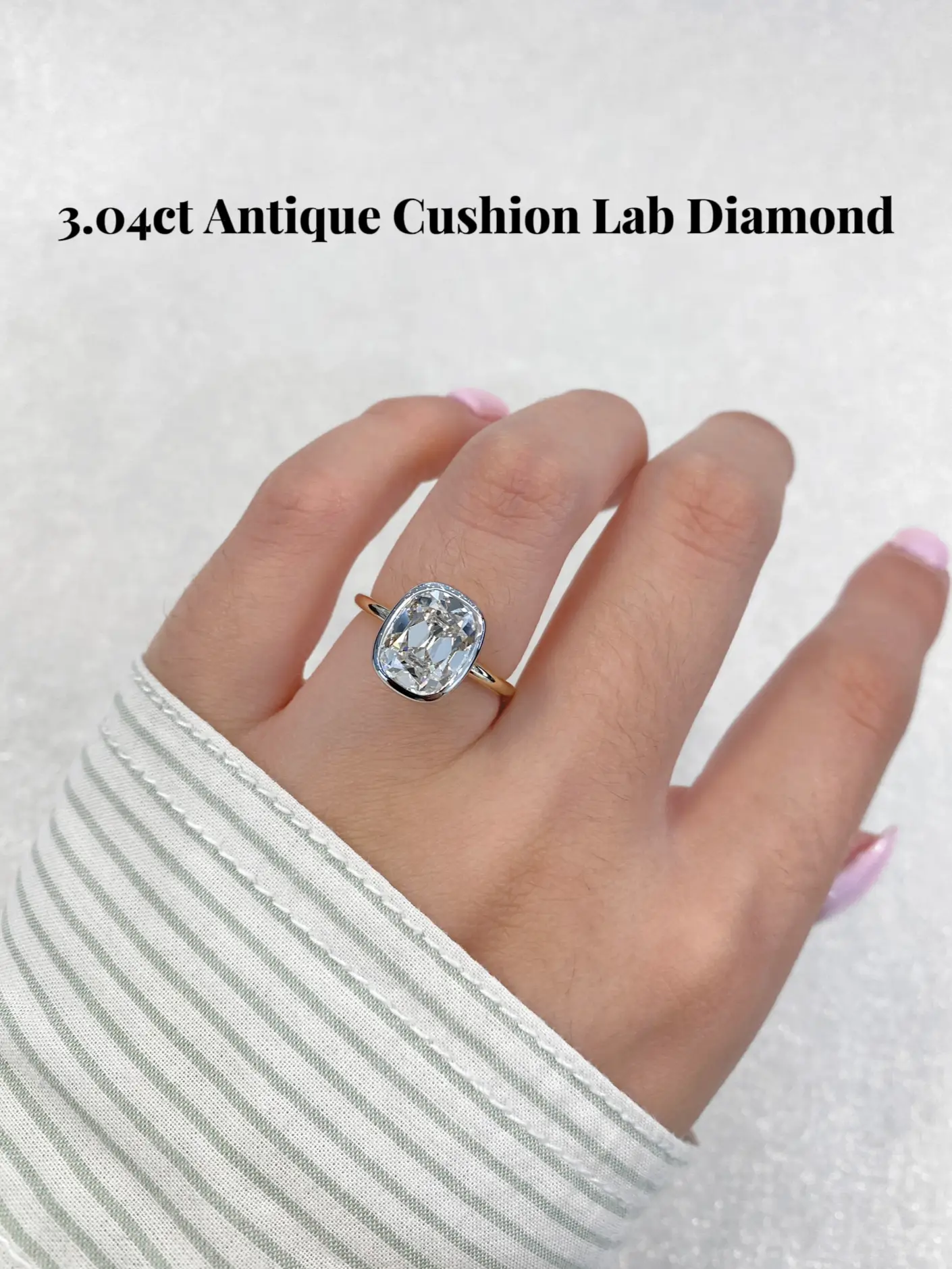3.02 Carat Antique Cushion Lab Diamond Solitaire Engagement Ring | White Gold | by Lauren B Jewelry
