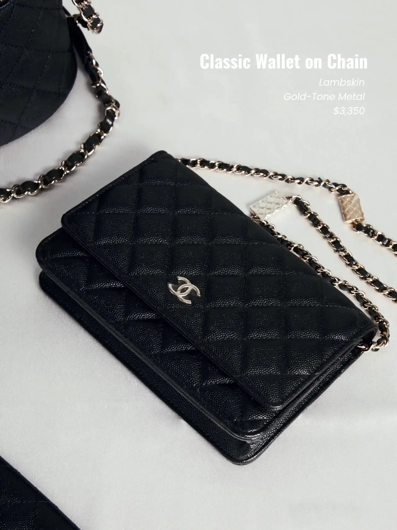 Wallet on chain - Grained shiny calfskin & gold-tone metal, black — Fashion  | CHANEL