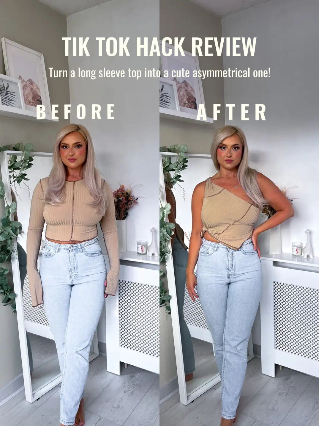 This TikTok Hack Turns a Long Sleeve Shirt Into the Perfect One-Shoulder  Top for Summer