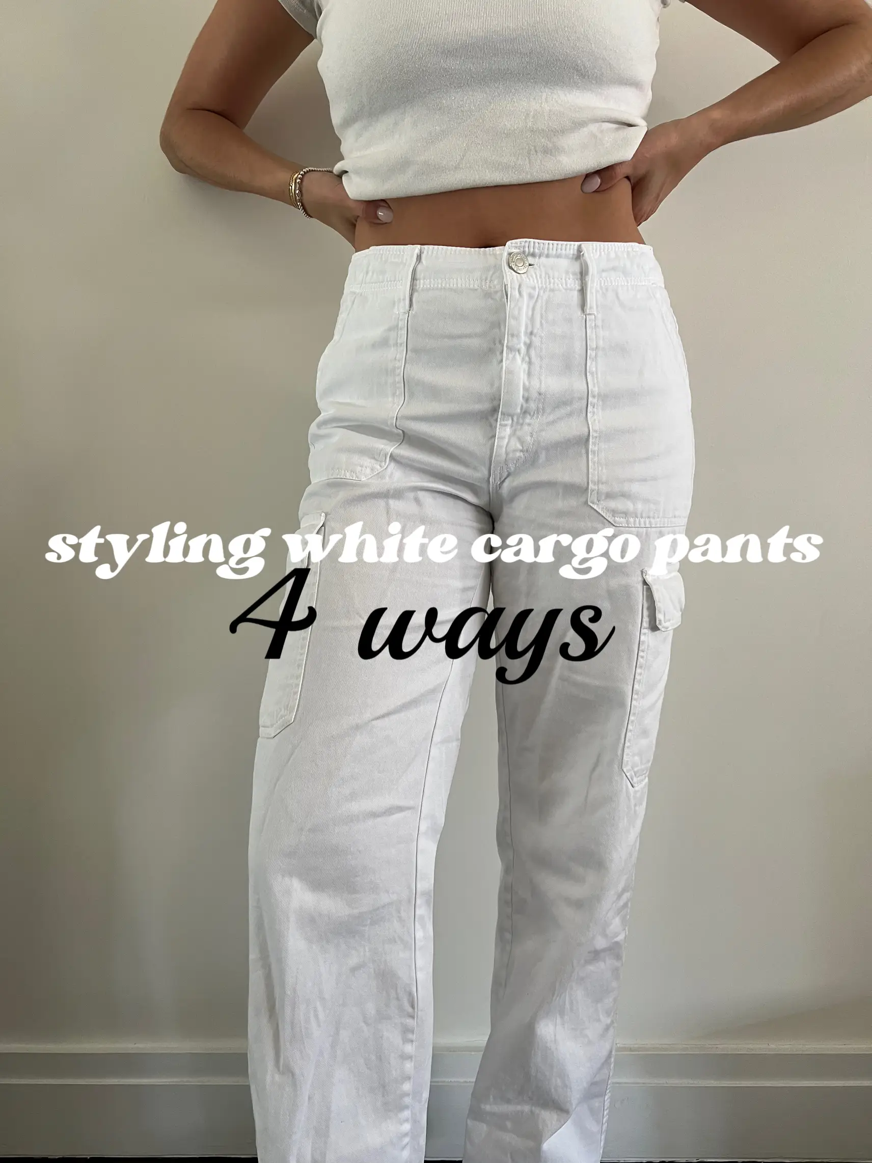 4 ways to style white cargo pants