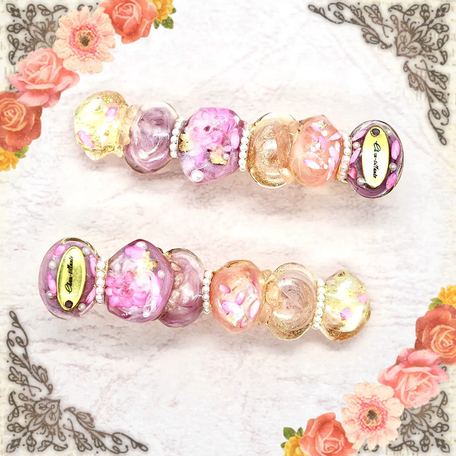 秋 コスモス ニュアンスカラー フラワーレジンヘアゴム