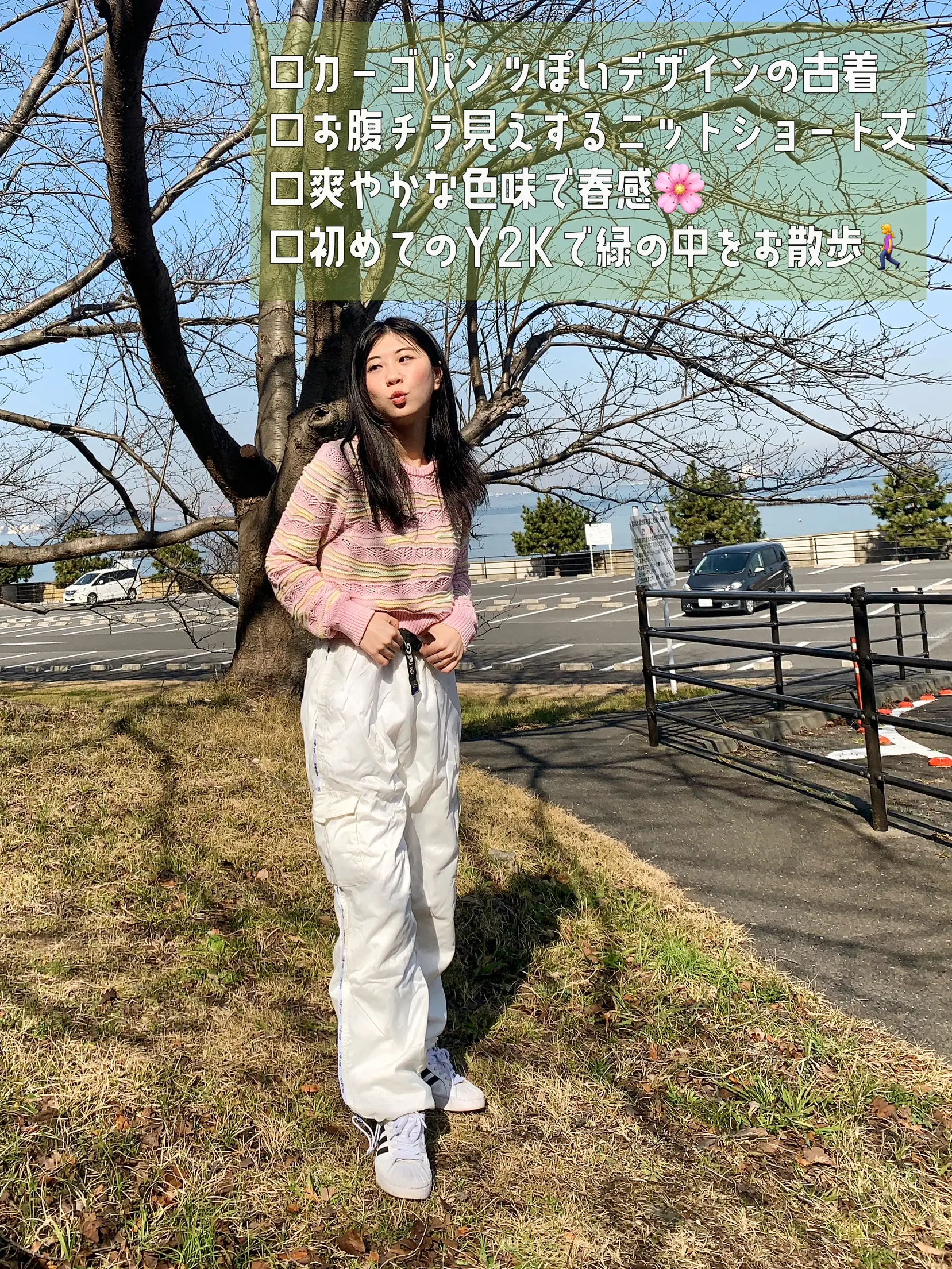 Y2K】10℃+晴れの日お散歩コーデ🚶‍♀️🌸💐  🚶‍♀️ショートニット