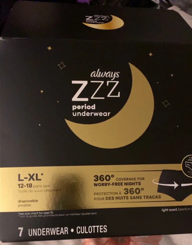 Always, ZZZs Overnight Disposable Period Underwear For Women, Small/Medium,  Black, Light Scent, Disposable, 7 Count