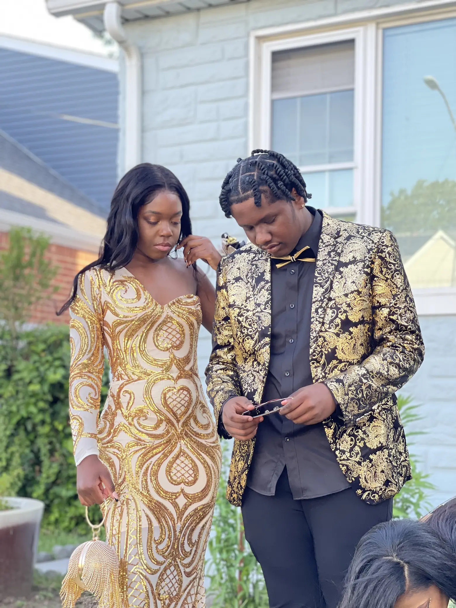 Black and outlet gold prom couple