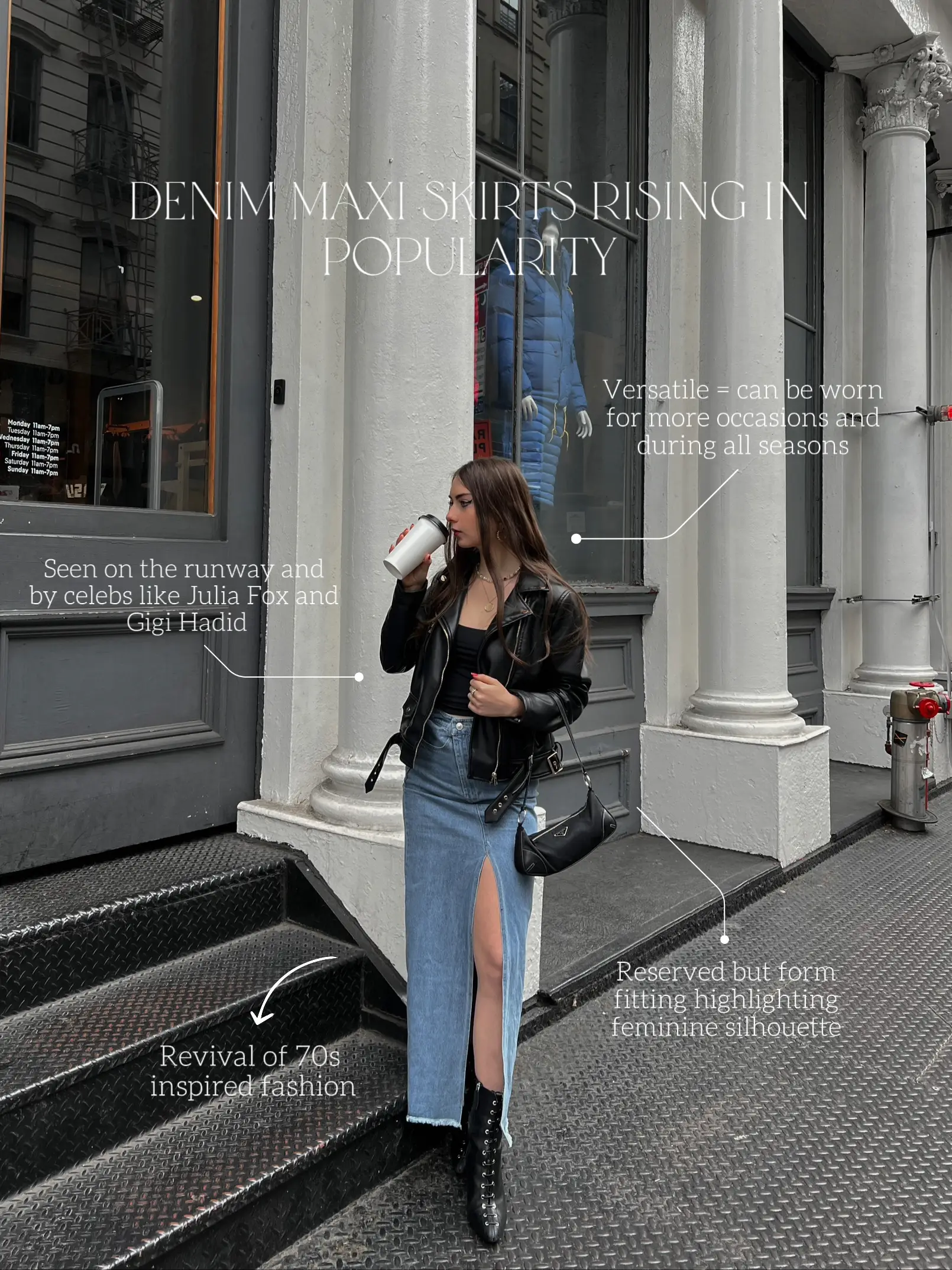 Gigi Hadid: Black Cami Dress, Denim Coat