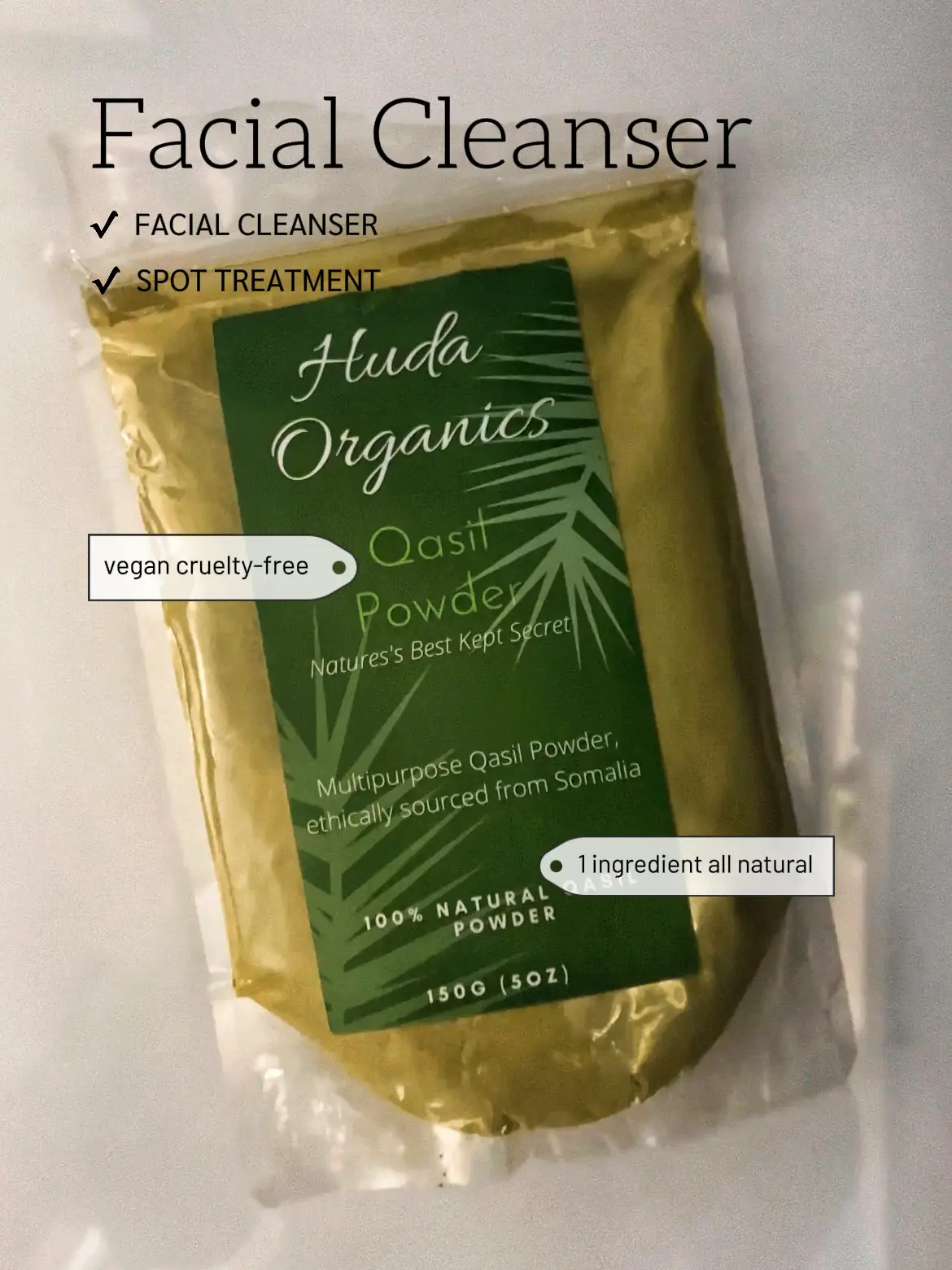 Huda Organics Qasil Powder 20 grams - Antient Somali Beauty Secret Natural  Multi-Purpose Deep Cleansing Mask for Face Hair and Body. Cleanses Helps  with Acne Provides Clear Skin