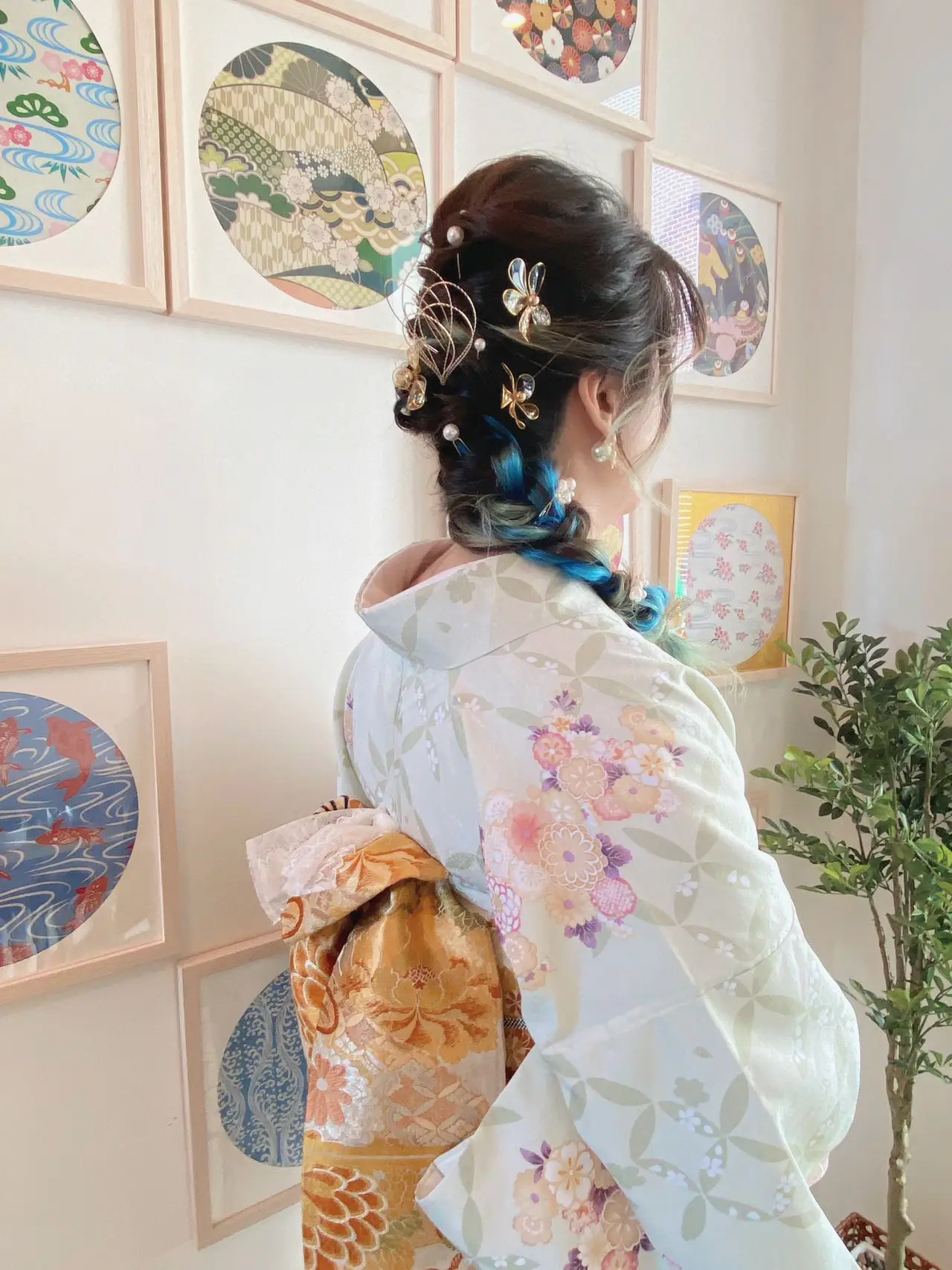 大島紬 着物リメイク 作務衣 古典花模様 横双 和のお洒落上衣 シルク