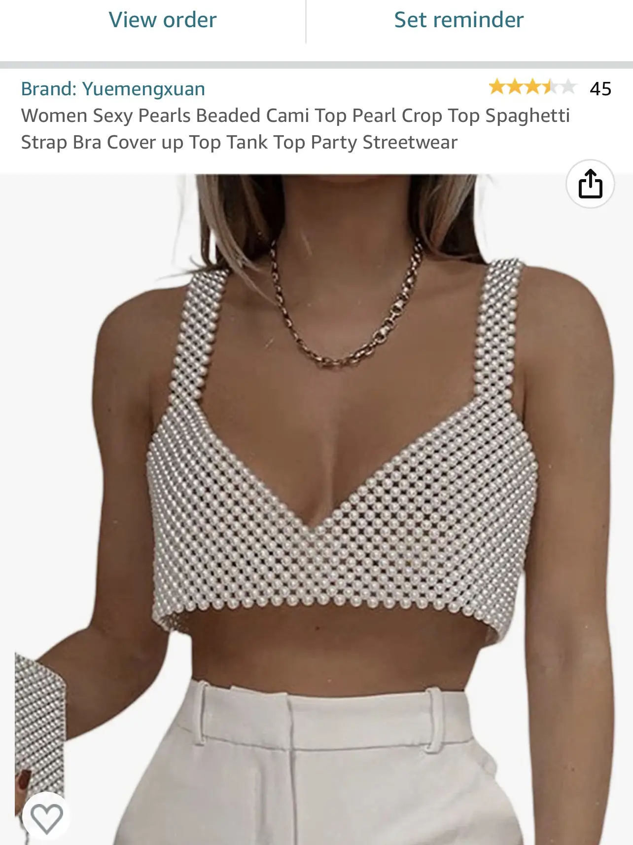 Women Sexy Pearls Beaded Cami Top Pearl Crop Top Spaghetti Strap Bra Cover  up Top Tank Top Party Streetwear