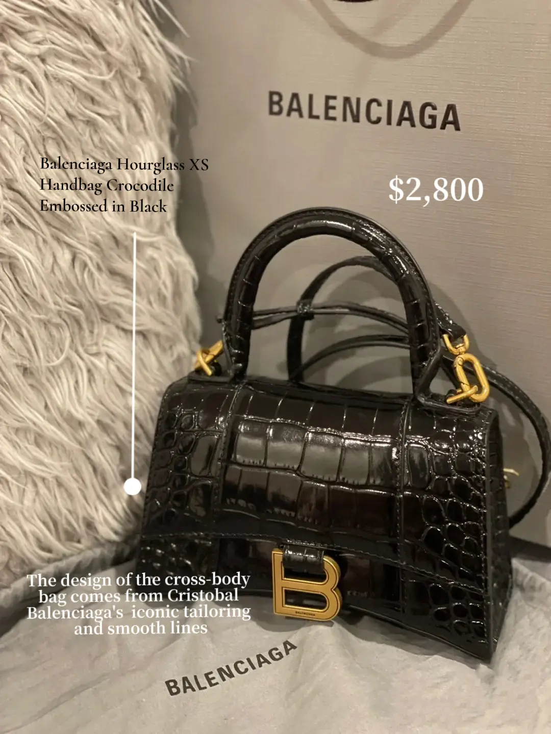 Balenciaga Hourglass Xs Shiny Crocodile Embossed Crossbody Bag