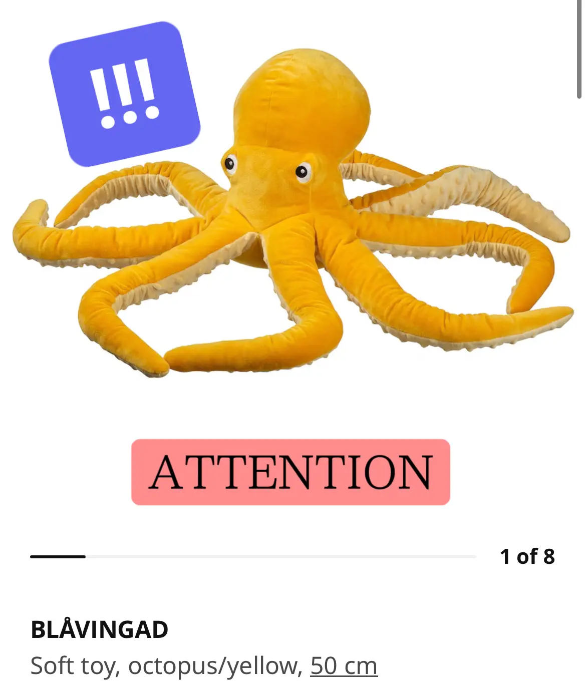 BLÅVINGAD soft toy, octopus/yellow, 50 cm (20) - IKEA CA