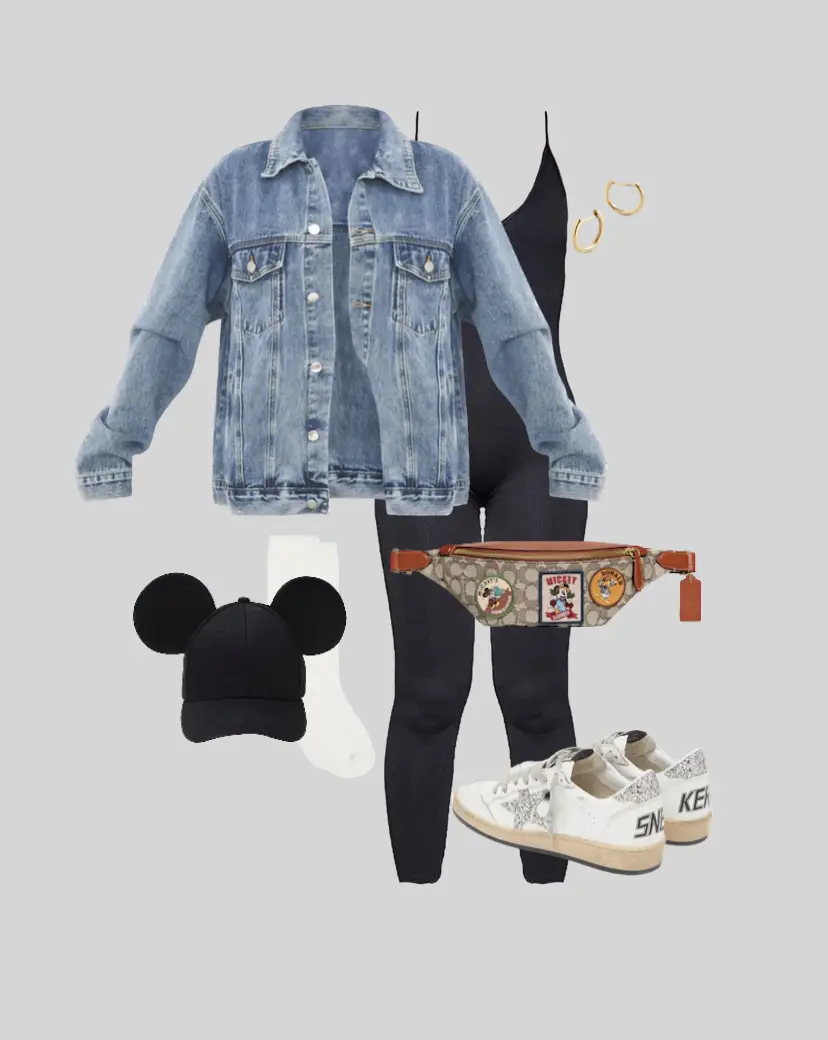 What to wear to Disney. Denim Jacket, Leggings, Mickey Mouse Tee