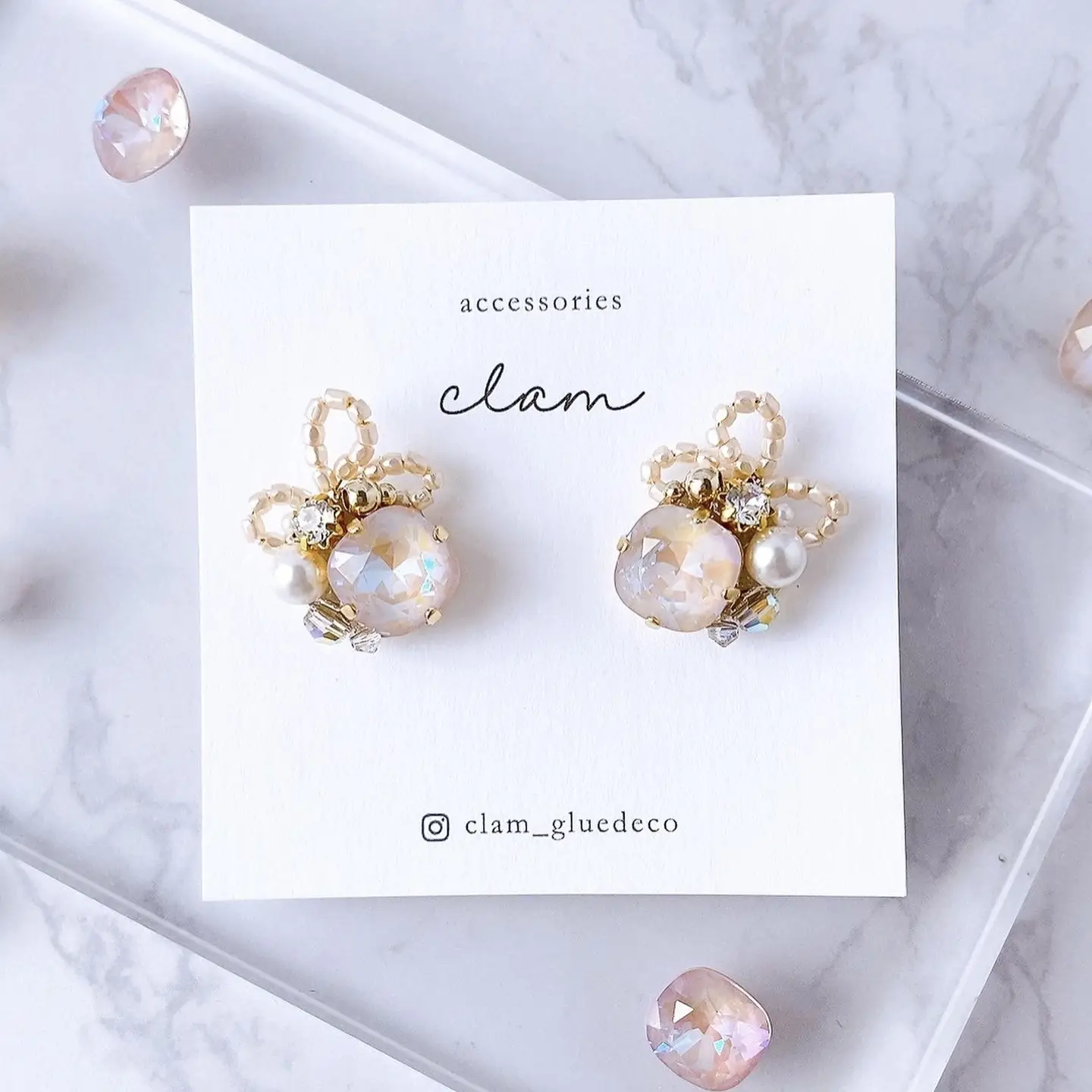 Ivory 】 Spring Swarovski and Cut Pearl Beads Earrings | Gallery