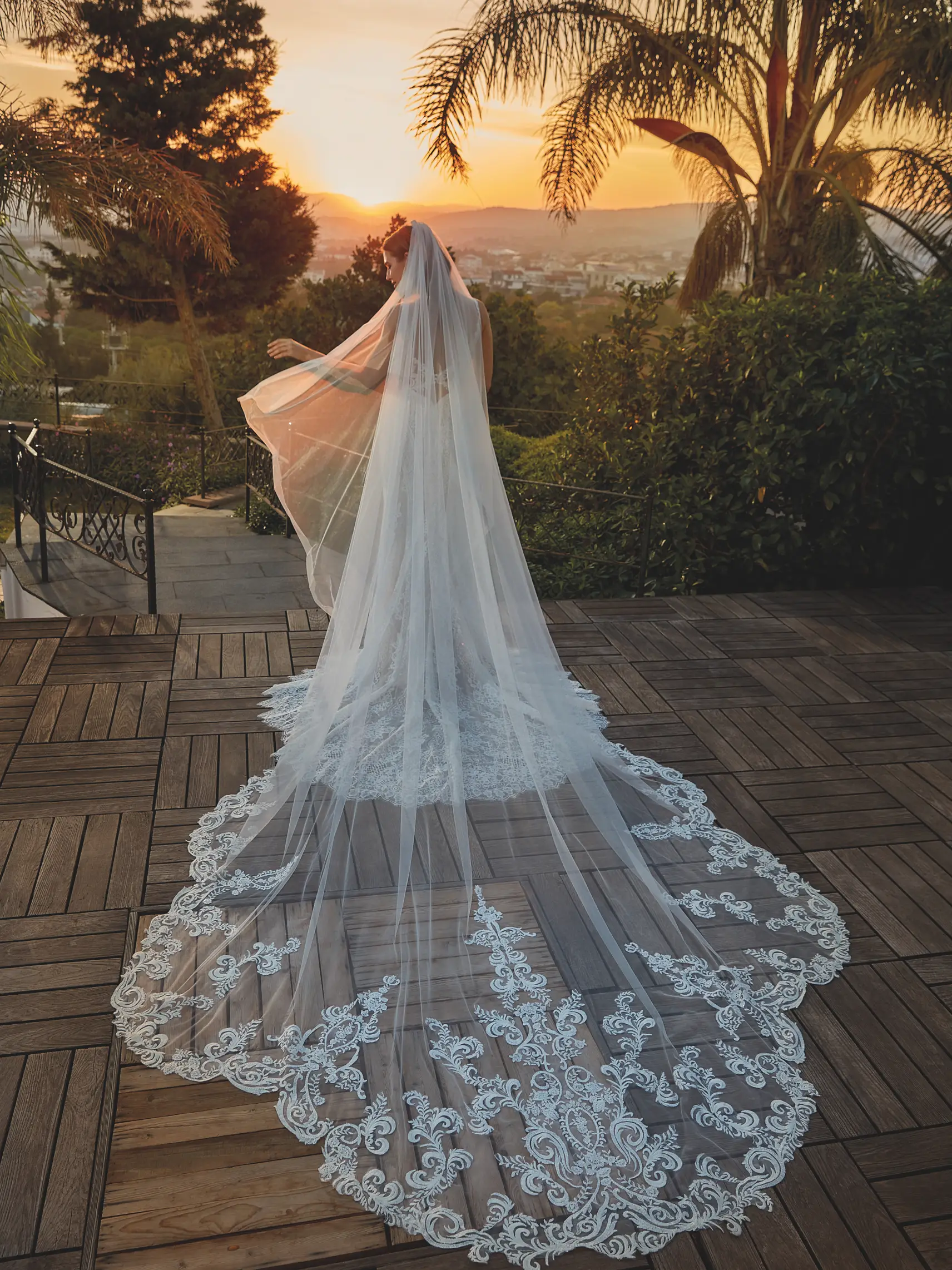 White Lace Wedding Veil Cathedral Length Veil - VQ