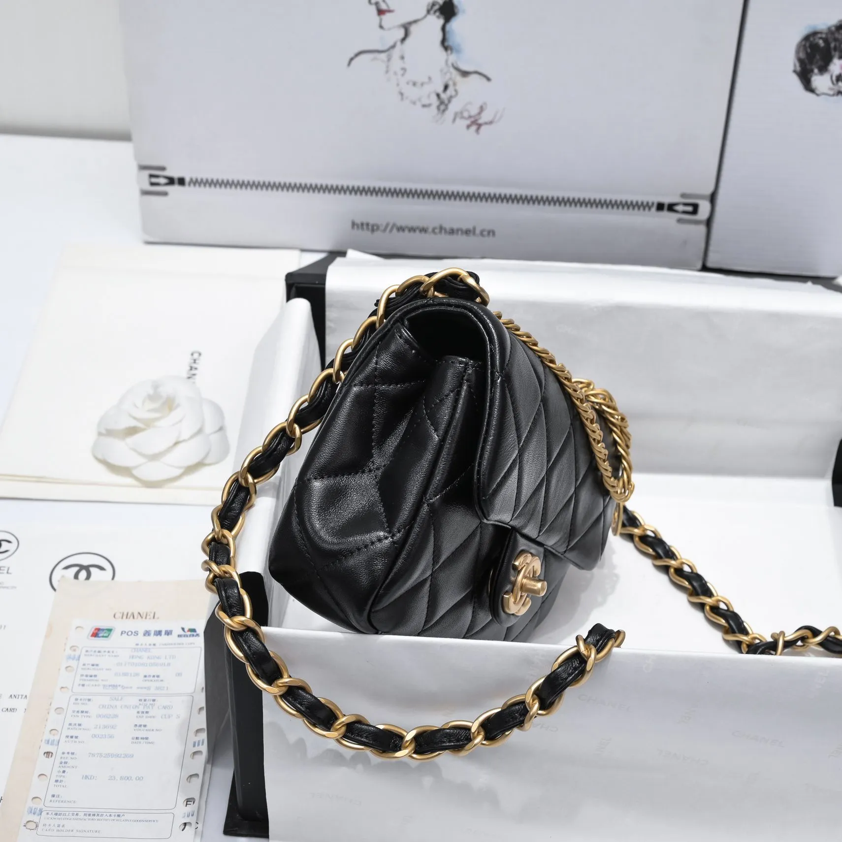 chanel 23c mini flap bag with cc logo chain grained calfskin black