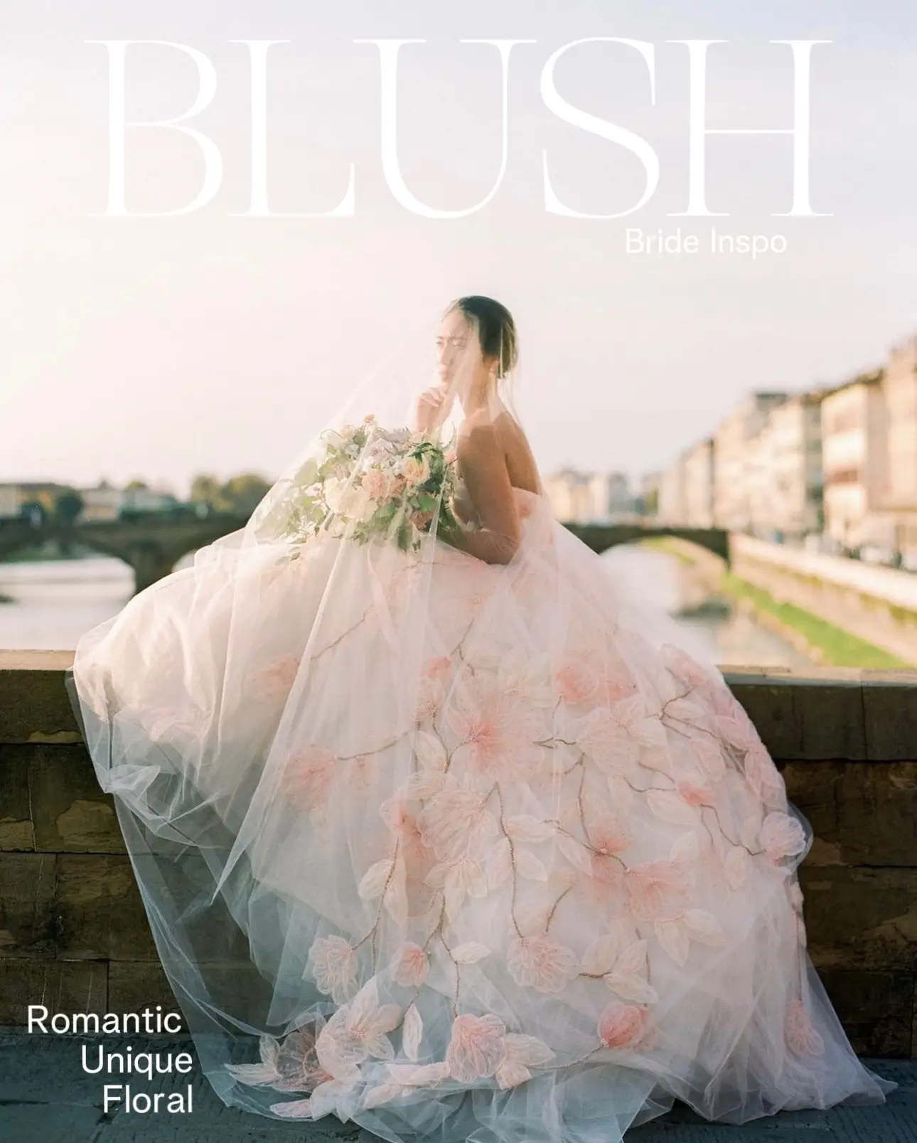 Blush floral wedding dress best sale