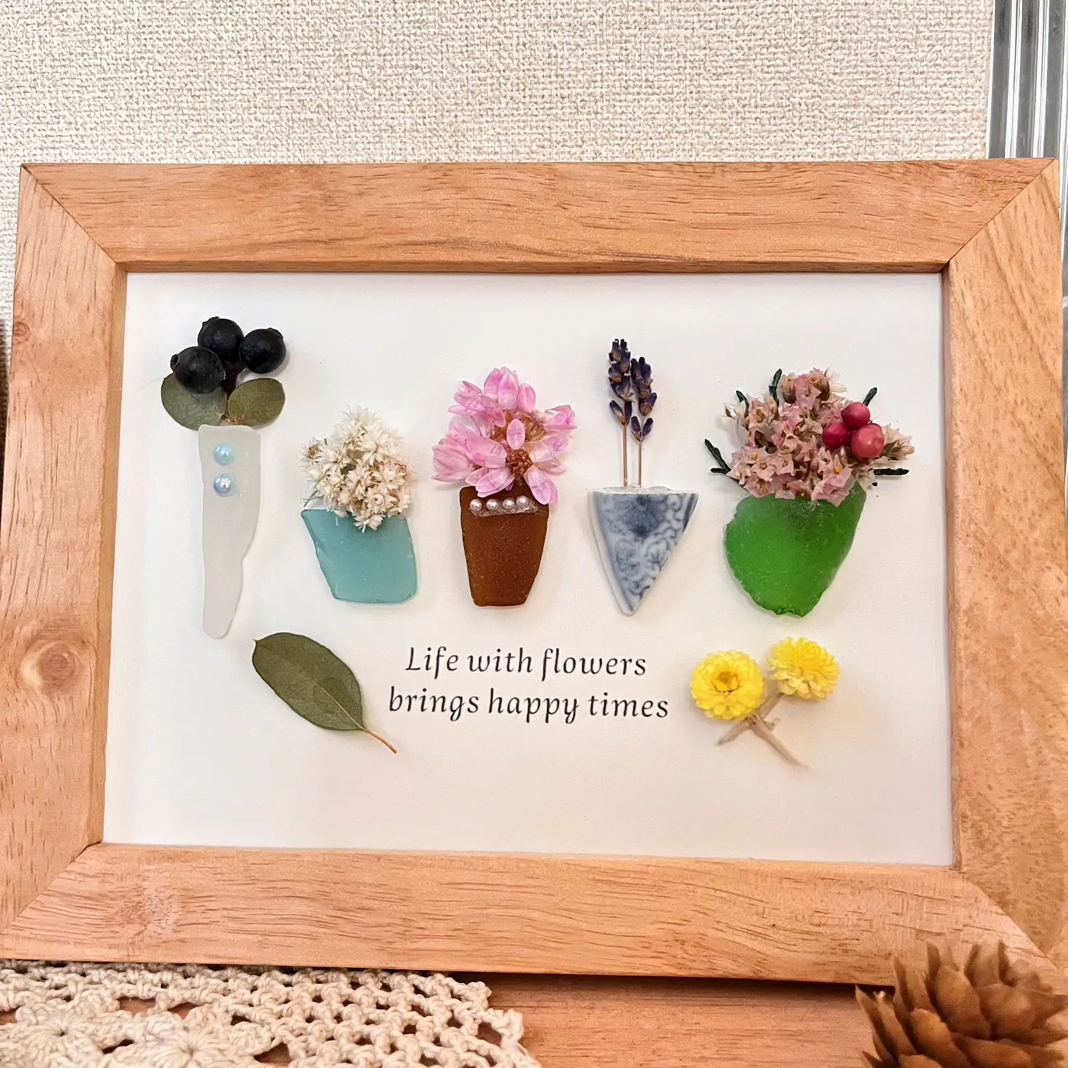 シーグラスアート ヒーリングアート 幸せのお花 HAPPY FLOWER - 絵画