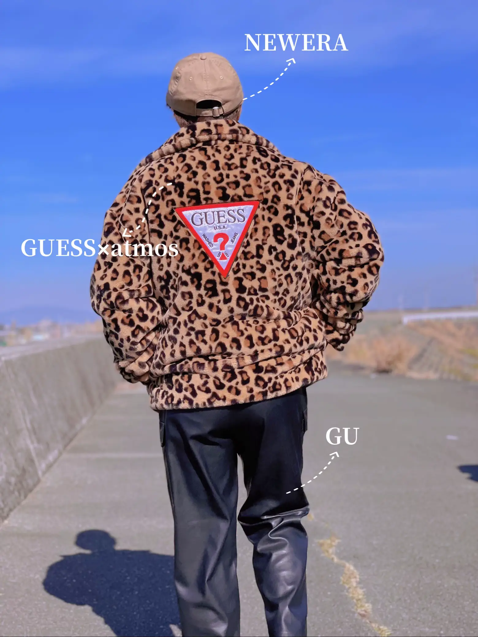 安いアウトレット guess atmos レオパード ファー ジャケット