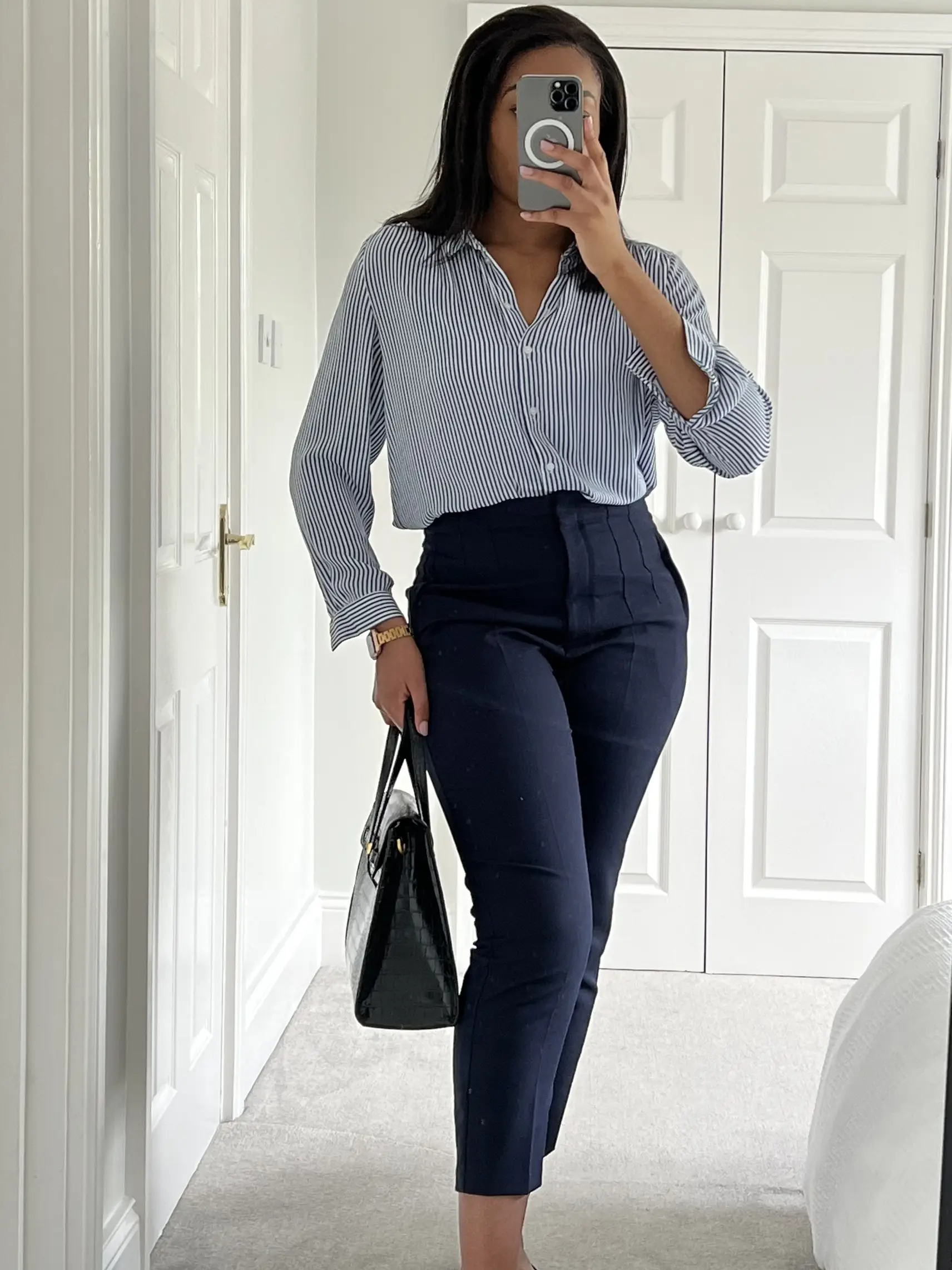 Ice Blue Shirt & Navy Pantsuit.  Work outfits women, Ladies trouser suits,  Suits for women