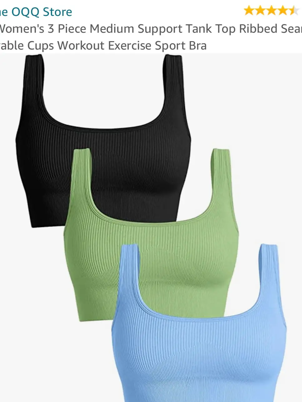 OQQ Women's 3 Piece Medium Support Crop Top Seamless Ribbed Removable Cups  Workout Yoga Sport Bra, Black Candyblue Beige, Small : : Clothing,  Shoes & Accessories