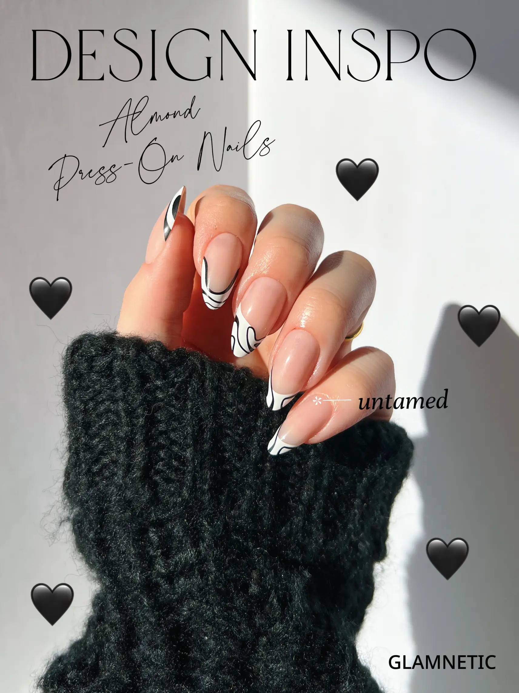 Black Almond Press on Nails With Rhinestones Almond Nails 