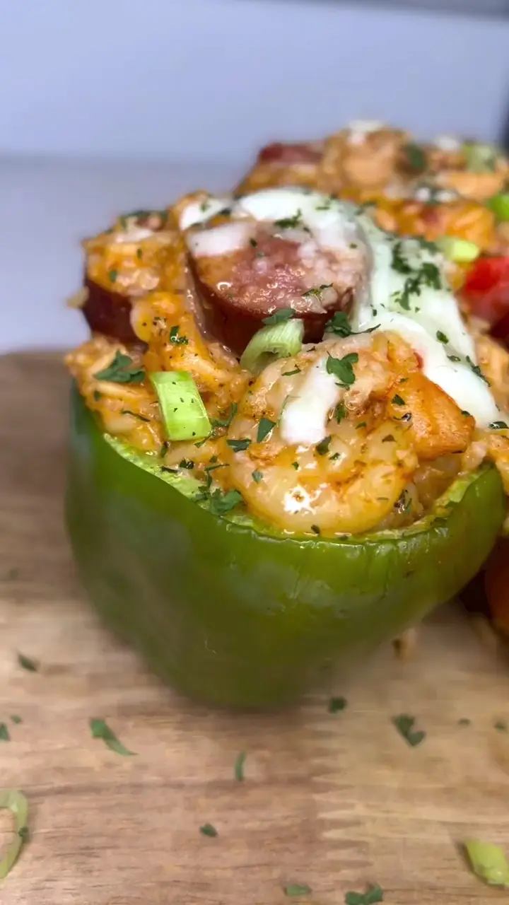 creamy jambalaya stuffed roasted peppers Video published by