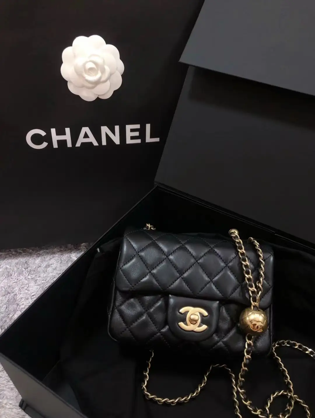 Chanel Black Pearl Crush Hobo Bag Lambskin Aged Gold Hardware