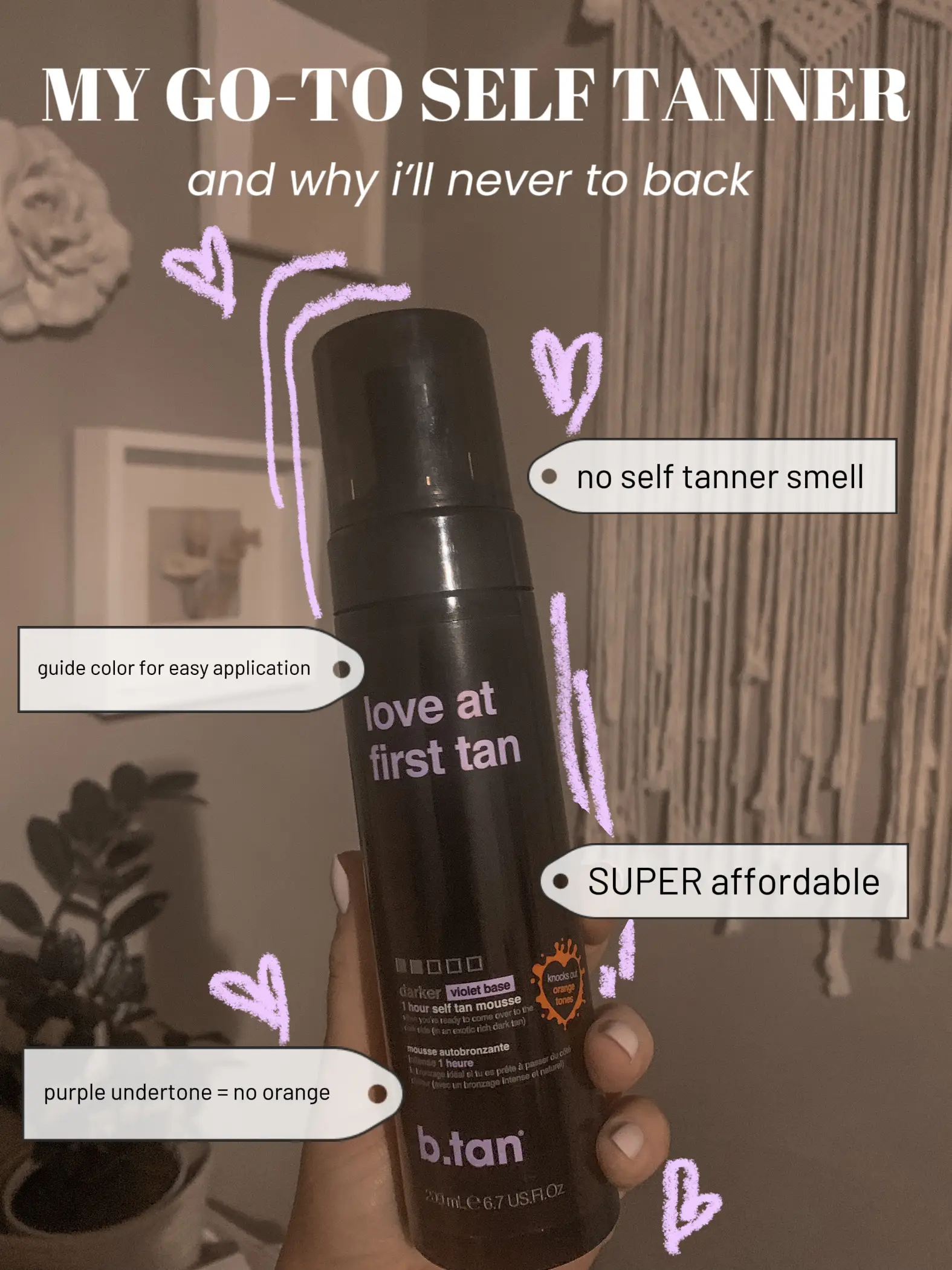 love at first tan self tan mousse, violet base tanner