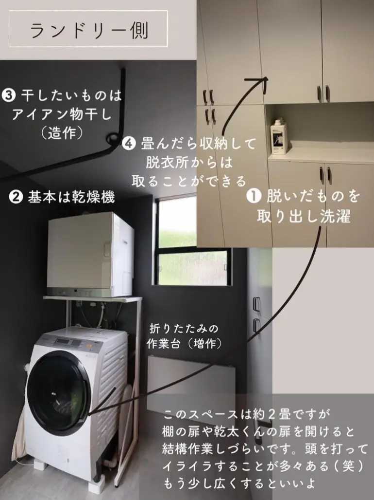 ランドリールームと脱衣所を造作棚分けて実用性抜群！ | mina_home88が投稿したフォトブック | Lemon8