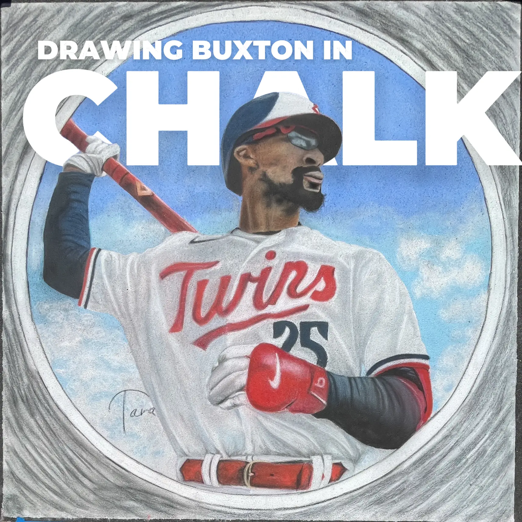Drawing this photo of Byron Buxton in Chalk 🦌⚾️