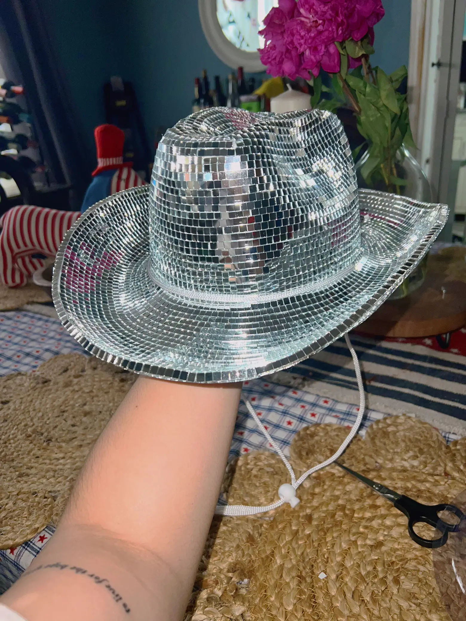 Mirror Disco Cowboy Hat Stunning Disco Ball Hats Reflective Sequins Cowboy  C