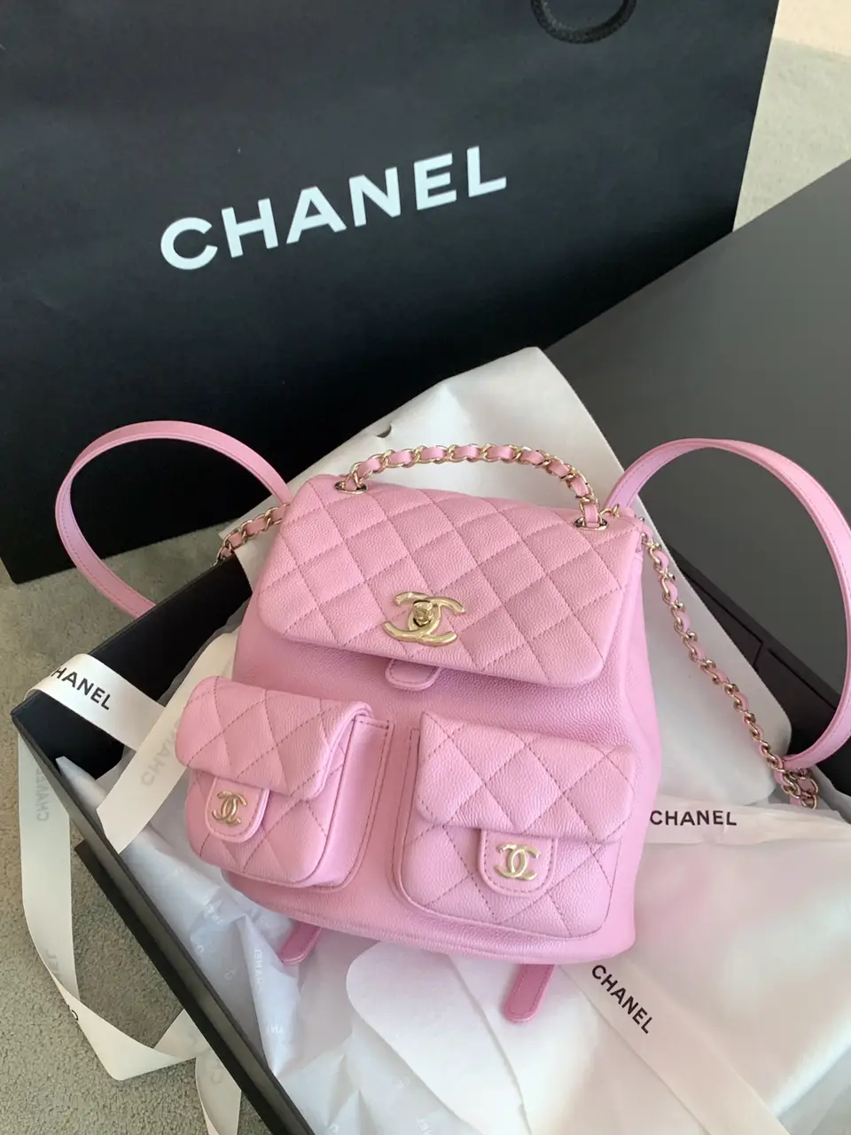 23P CHANEL Duma Backpack Lilac Pink Mini w Pockets Flap Bag Gold