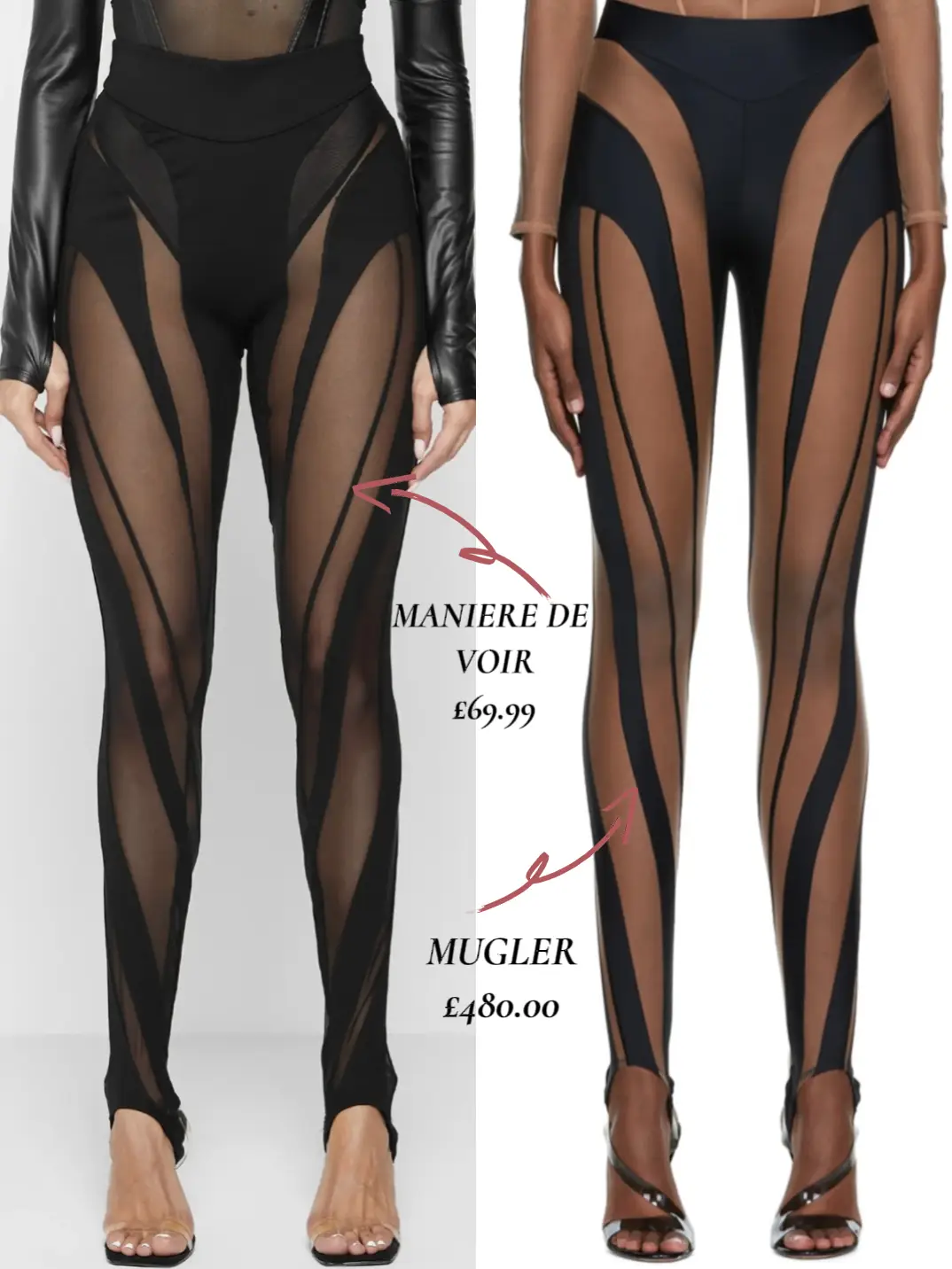 NEW Mugler x H&M Mesh-Paneled LEGGINGS Beige/Black 6 RARE
