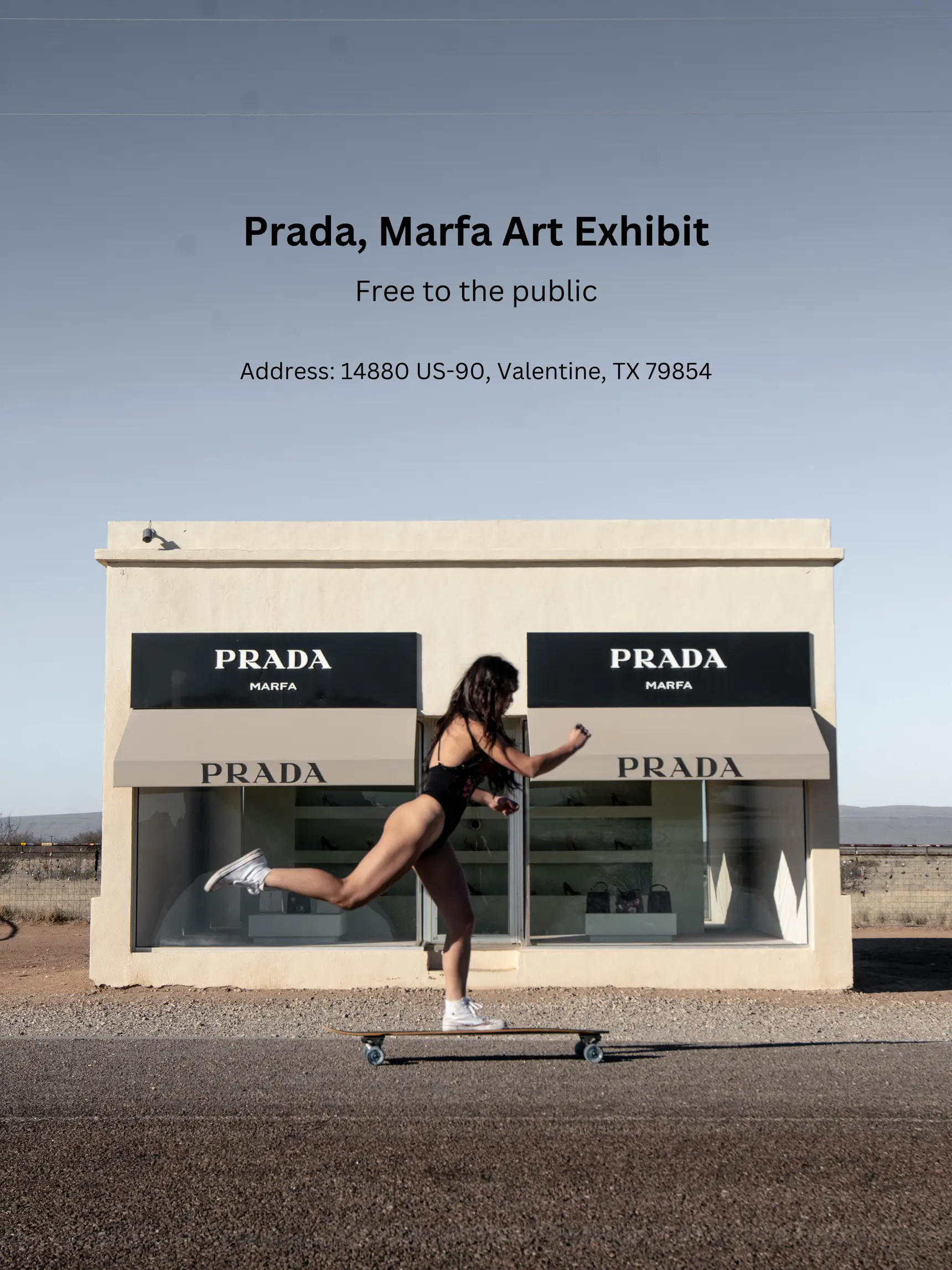  A woman is skateboarding in front of a Prada store.