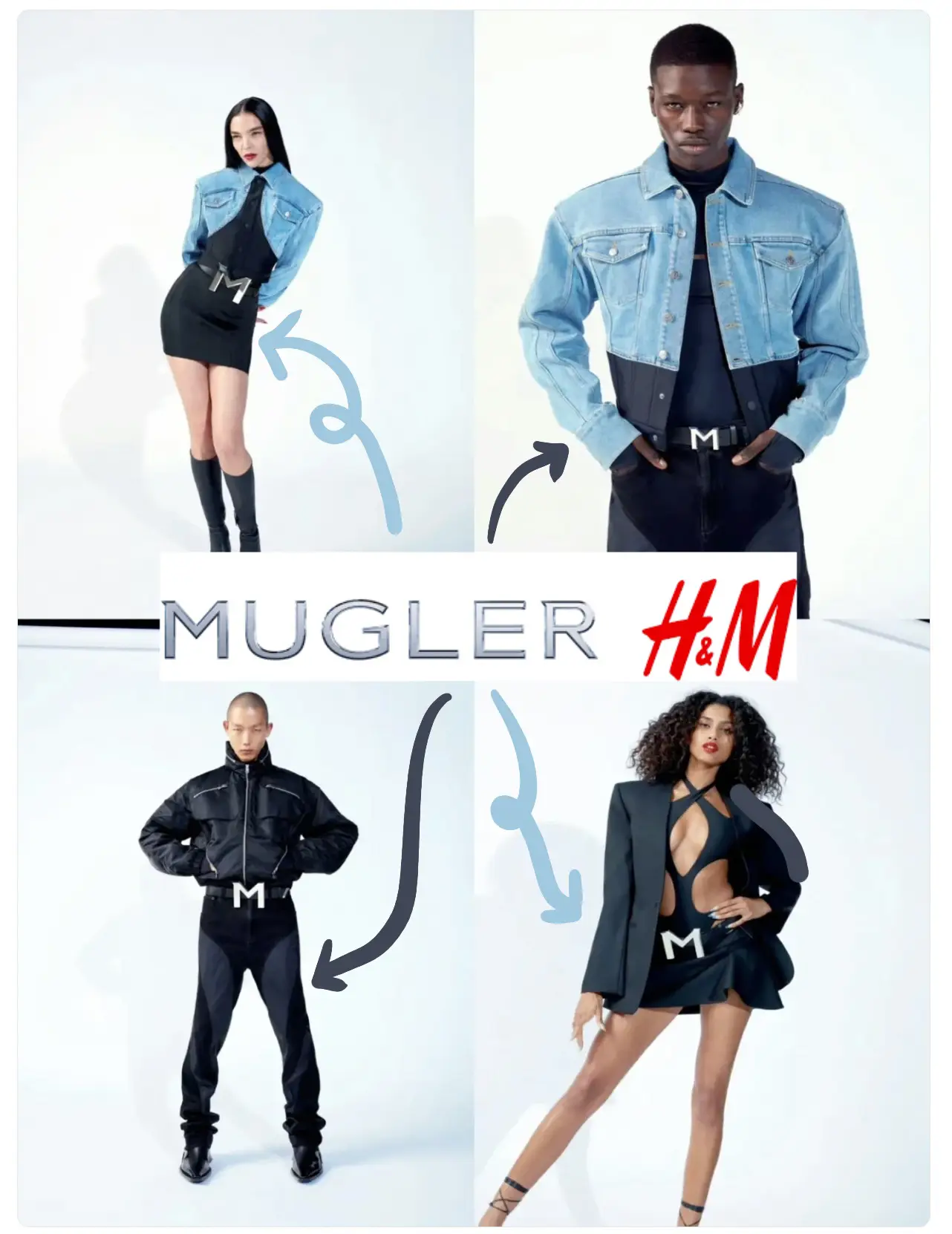 NEW Mugler x H&M Mesh-Paneled BODYSUIT AND LEGGINGS FULL SET! Black LARGE