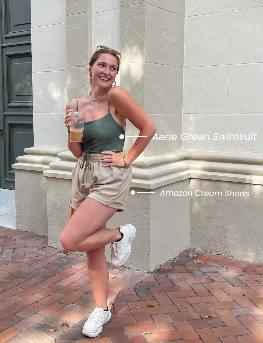 AERIE TAN/BEIGE RIBBED WORKOUT SET- top with zipper - Depop