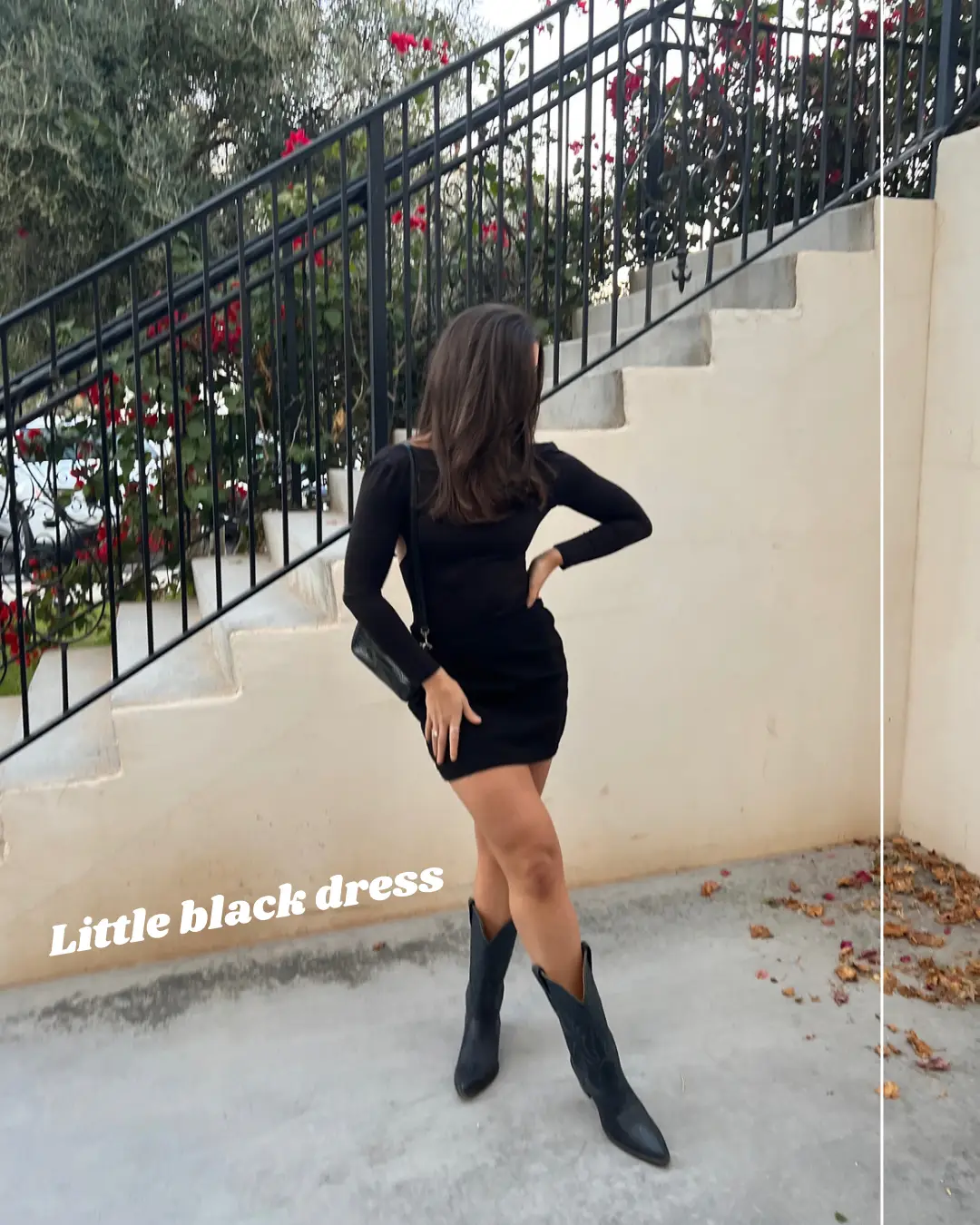 black dress with cowboy boots