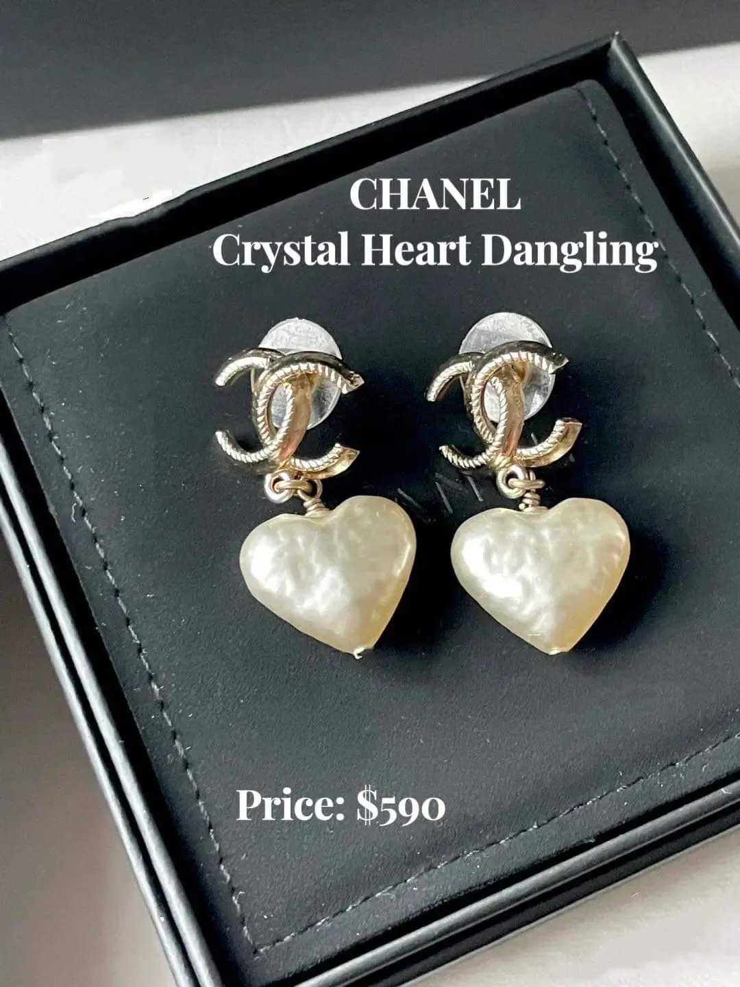 Chic 1990s Chanel Pearl Heart Drop Earrings
