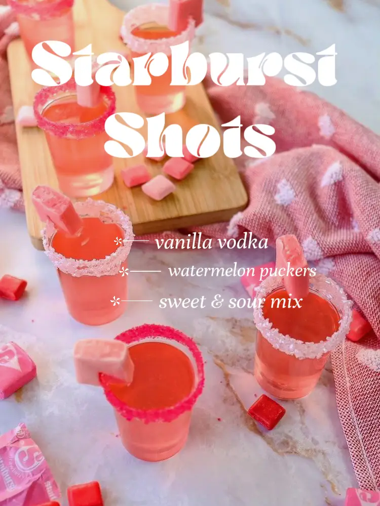 A collage of images with a vanilla vodka watermelon puckers sweet & sour mix.
