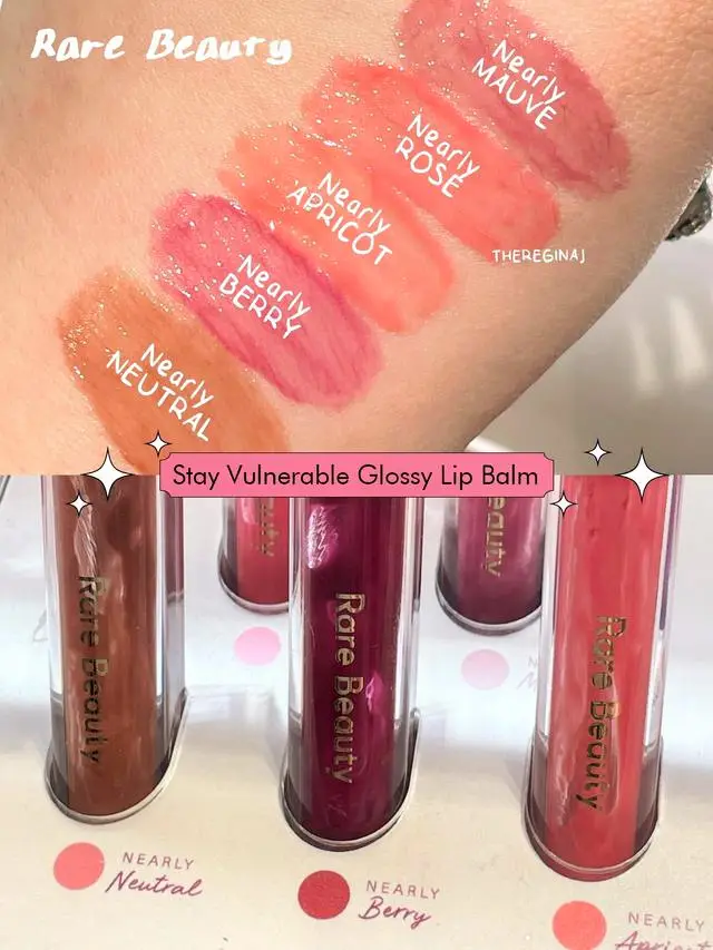 Rare Beauty Nearly Apricot Stay Vulnerable Glossy Lip Balm Review & Swatches