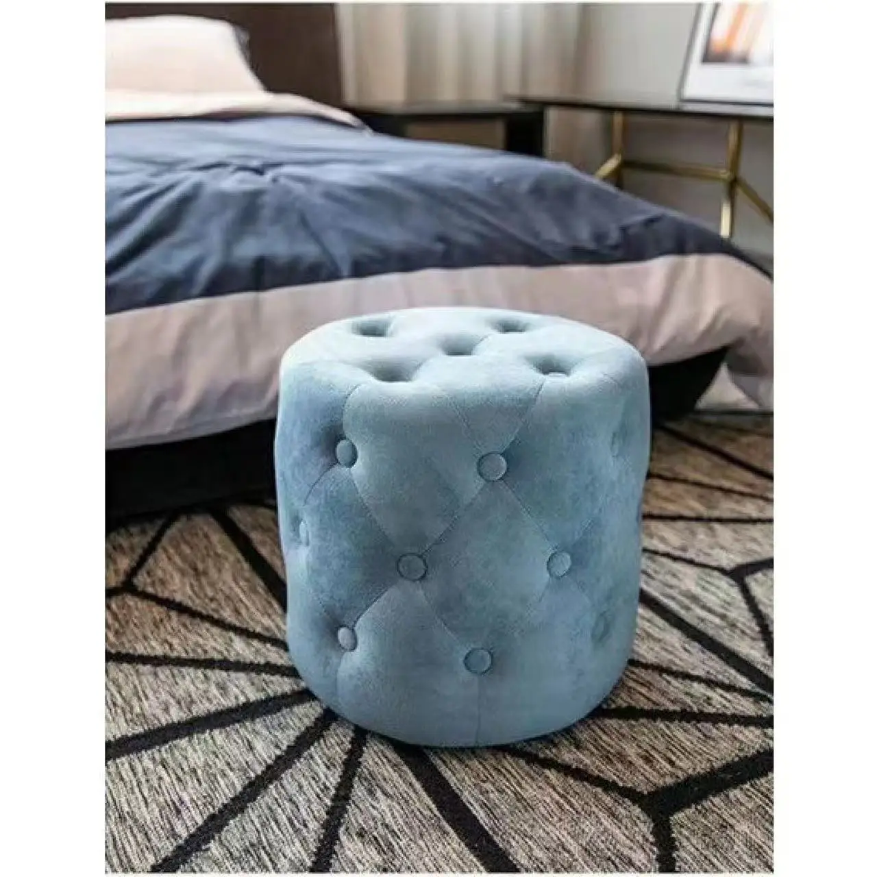 ラウンドスツール ブルー・ベルベット グラムスタイル