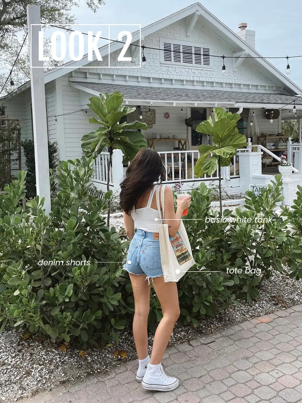 lily chee in white crop tank top with jean shorts