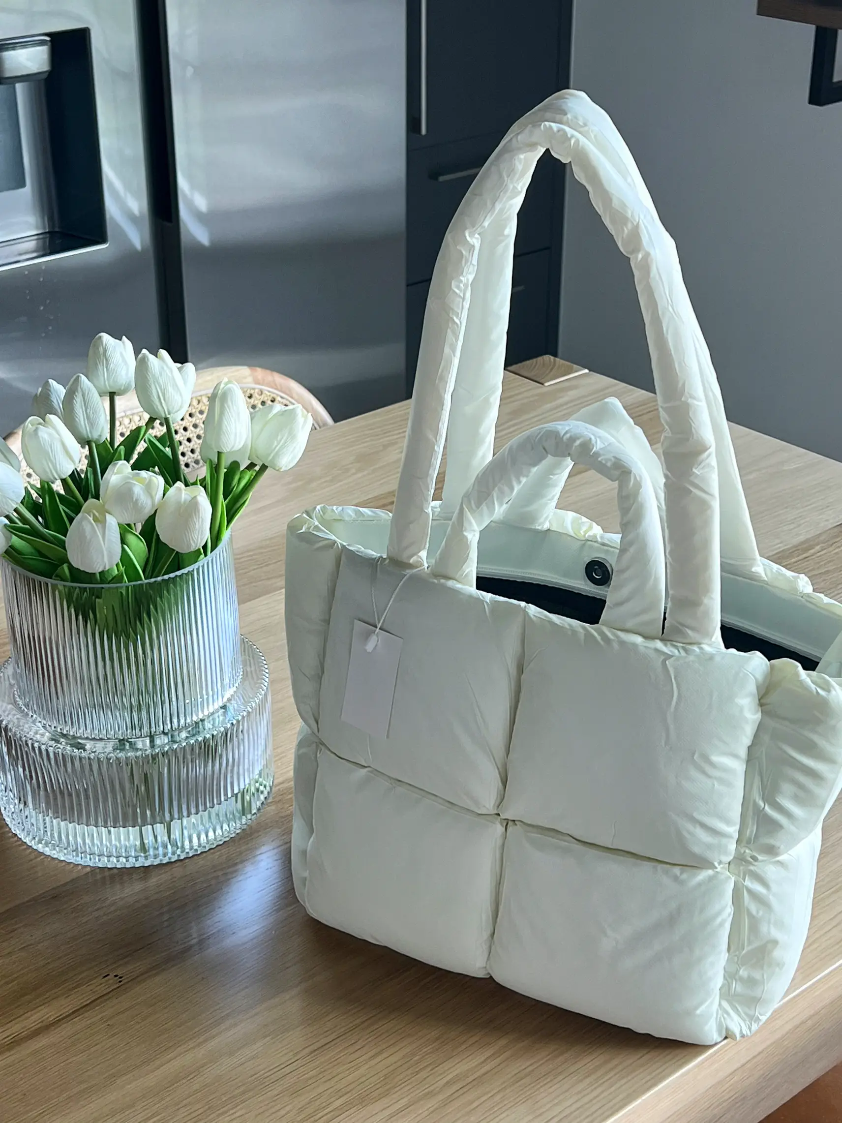 Shimmer White Bags for Summer - Puffer Tote, Gallery posted by  HiLoveTravel