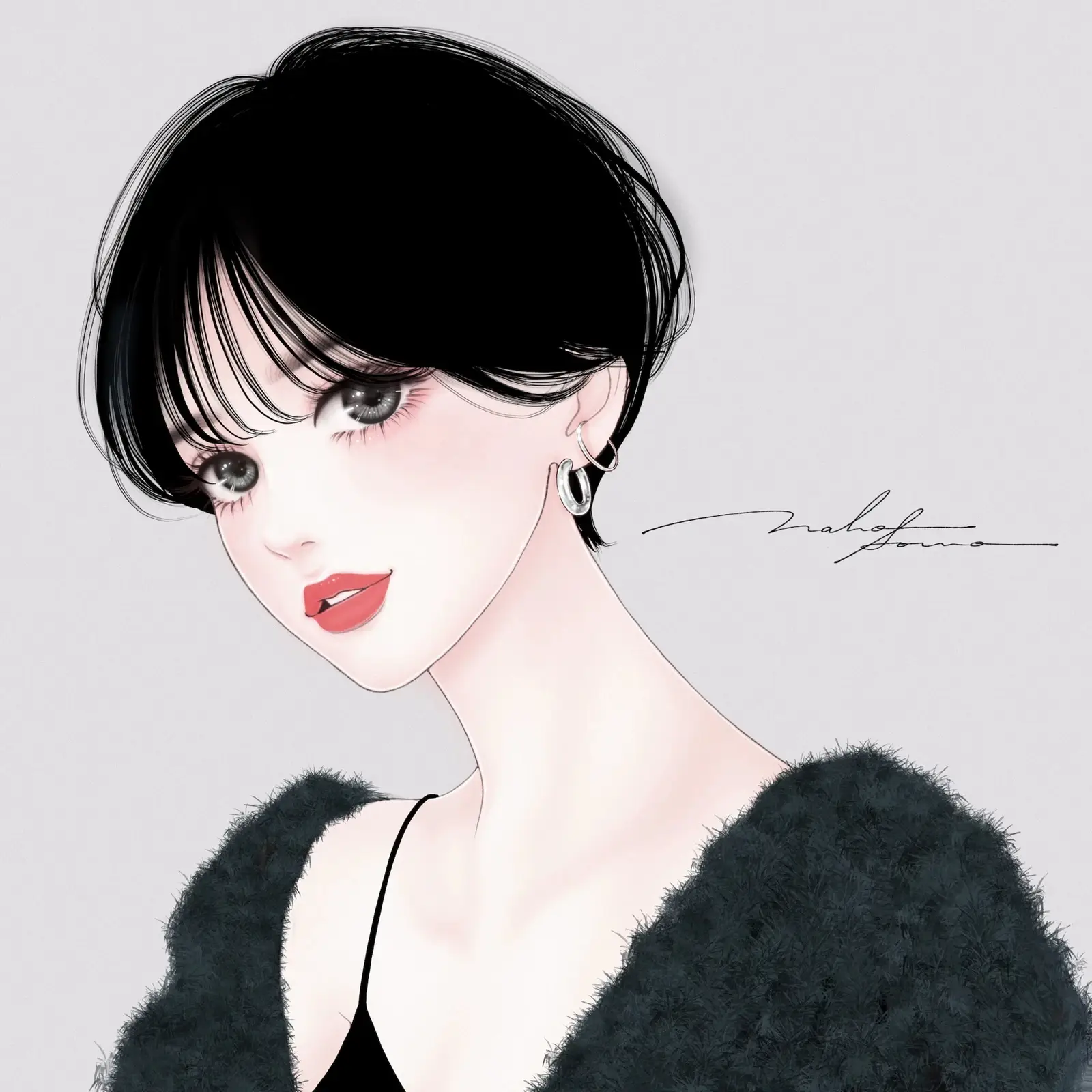 Image: Short Black Hair Girl #Anime #Drawing, Drawing